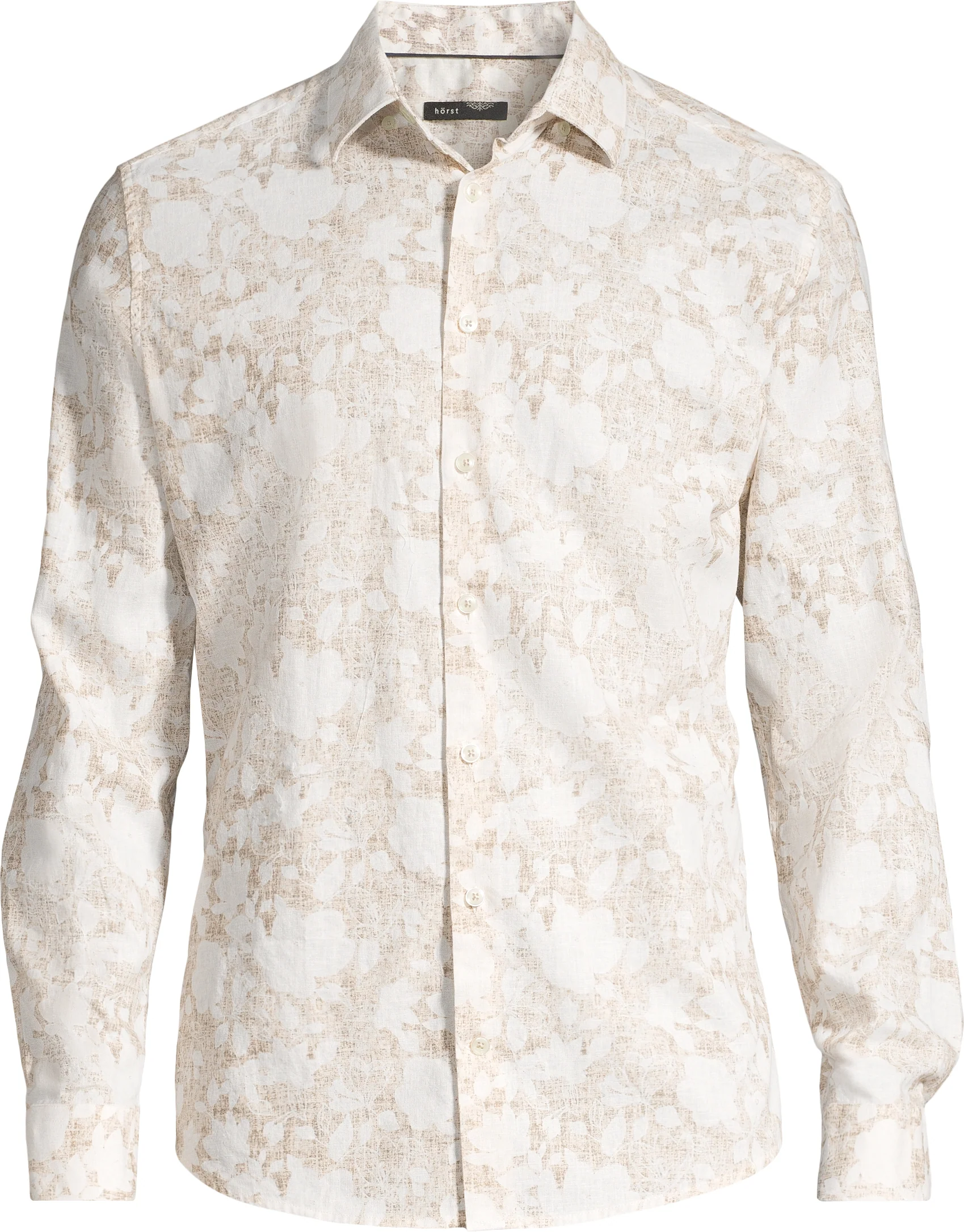 Cotton/Stretch Floral Print Knit Sport Shirt - Tan - Image 3