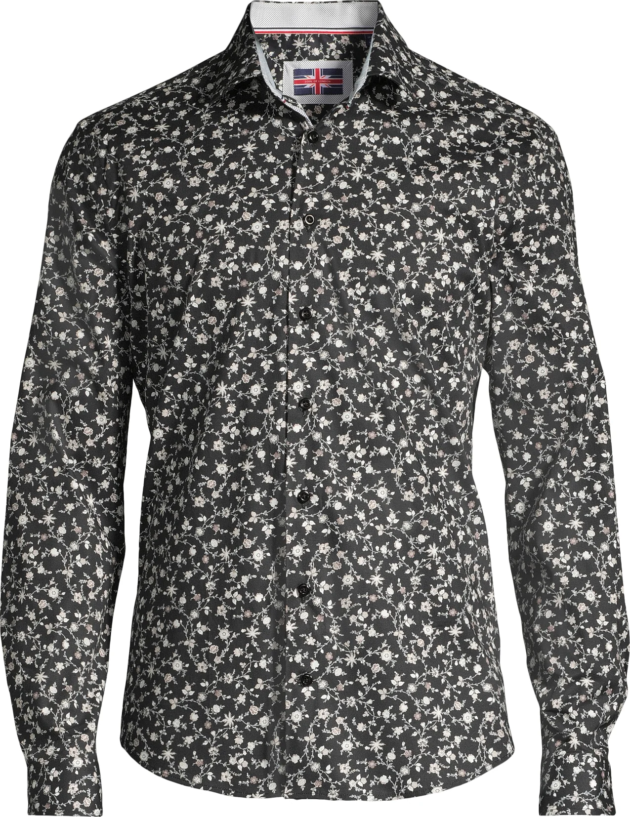 Cotton/Stretch Floral Print Sport Shirt - Black
