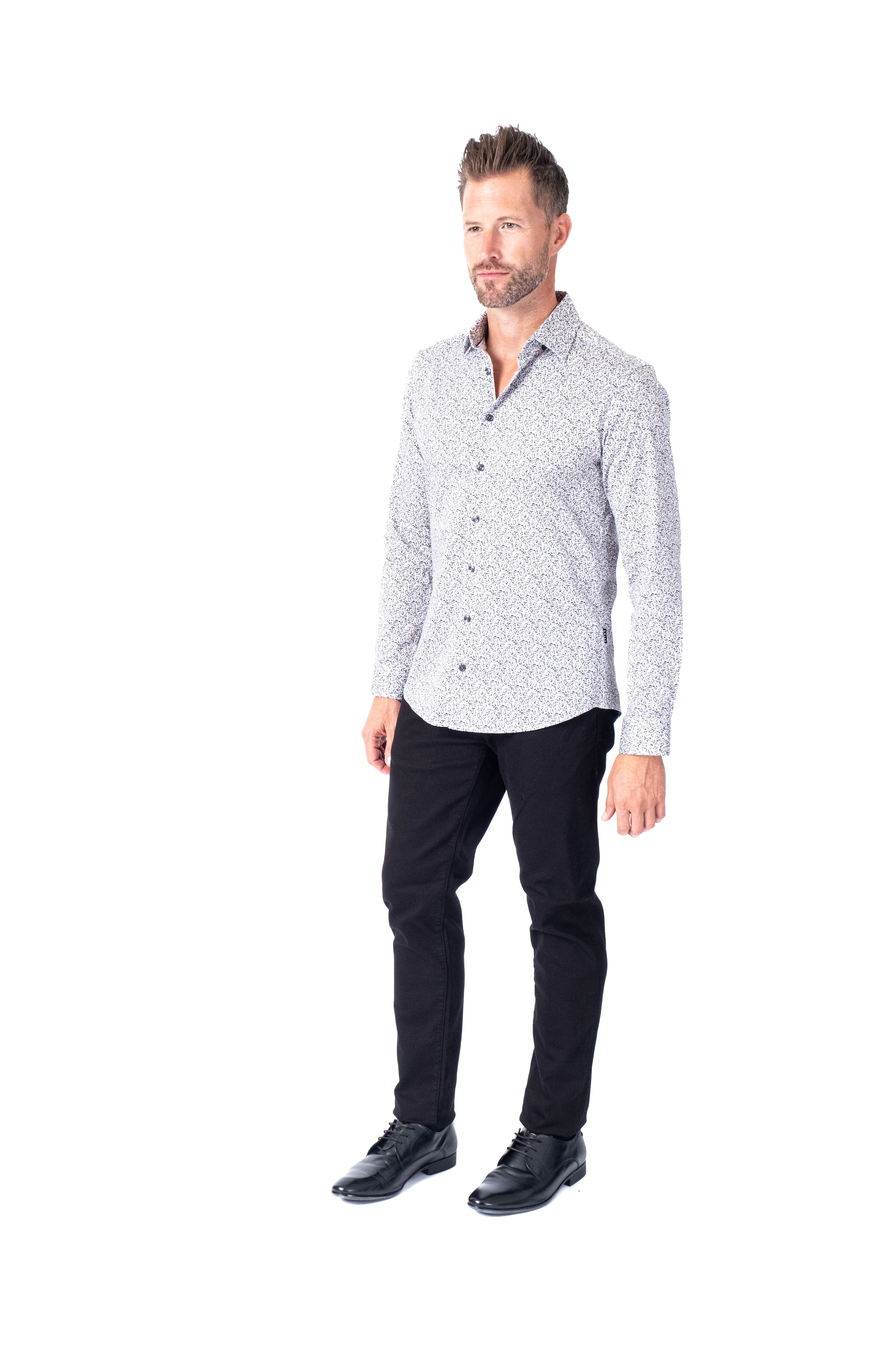 Cotton/Stretch Paisley Woven Sport Shirt - Black - Image 2