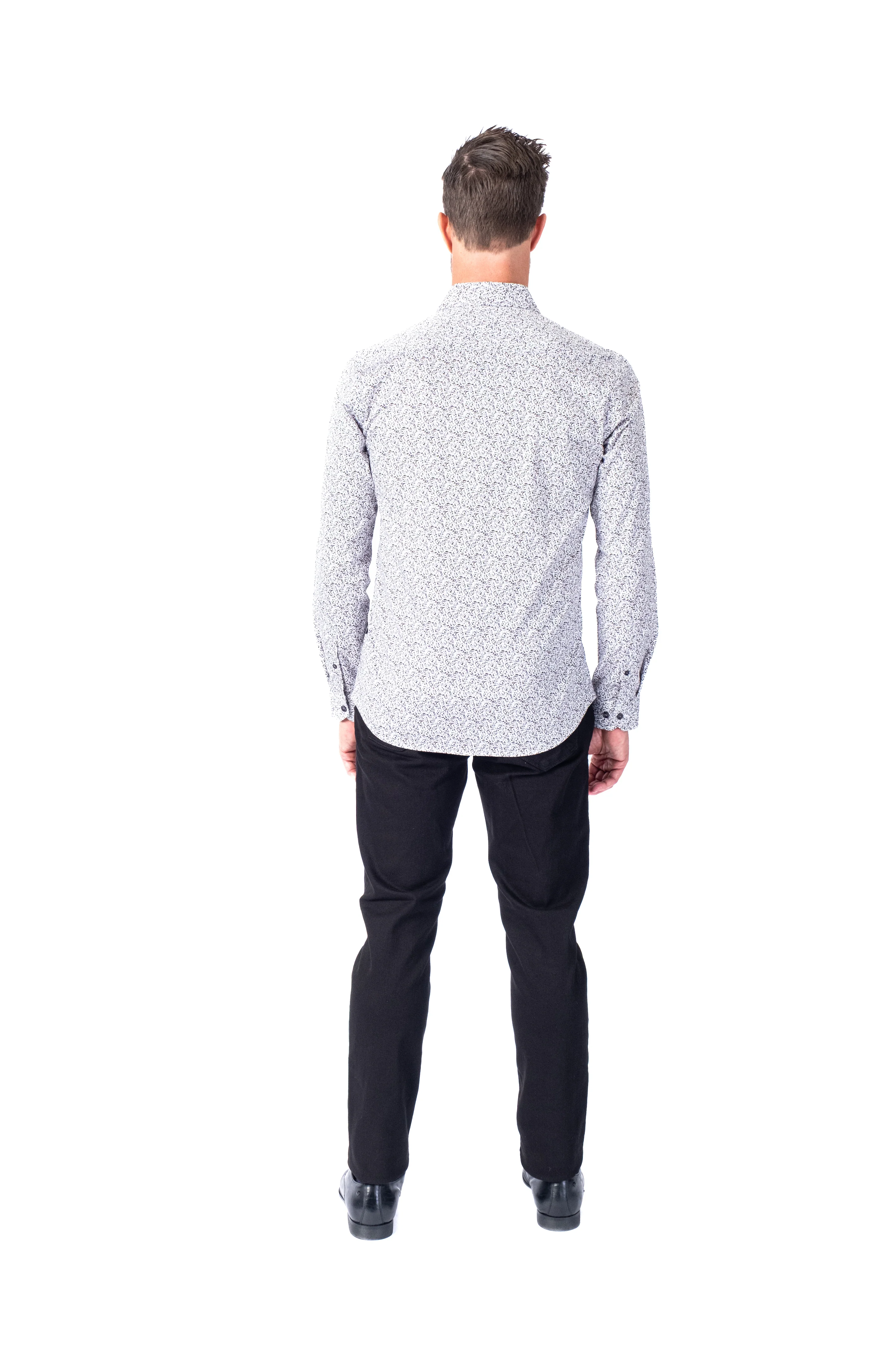 Cotton/Stretch Paisley Woven Sport Shirt - Black - Image 3