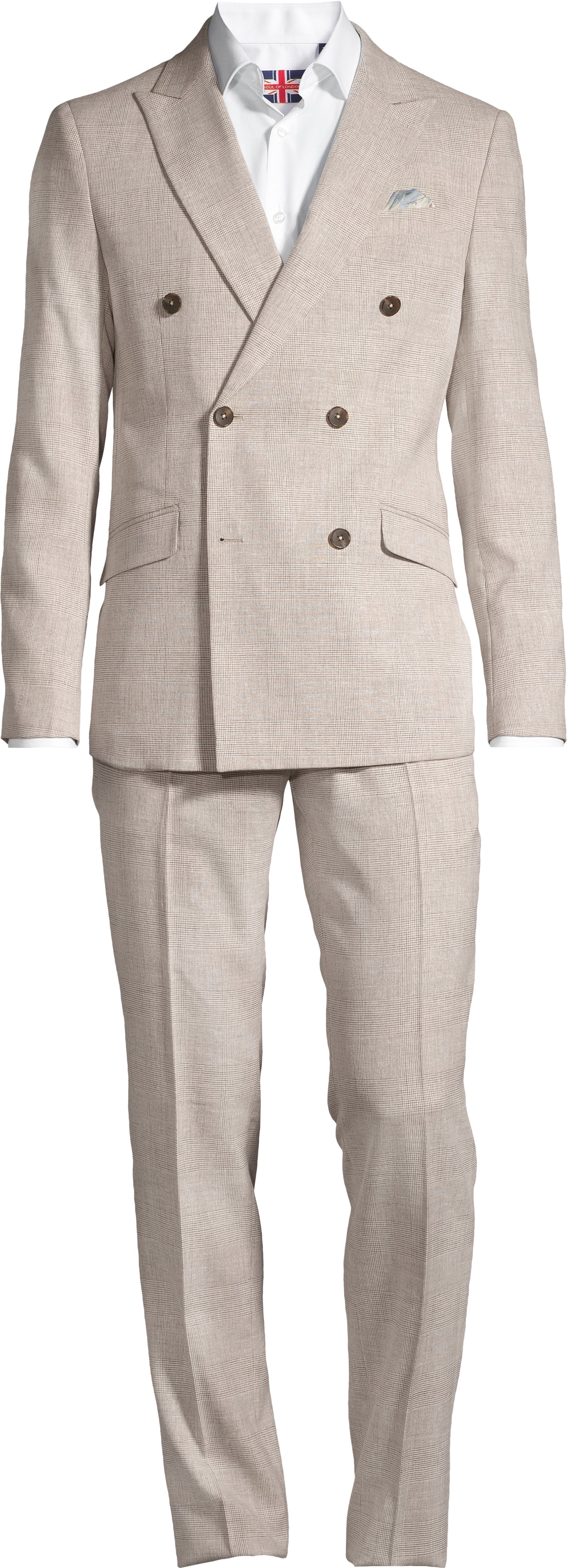 Double-Breasted Extreme Slim Fit Plaid Suit - Beige - Image 4