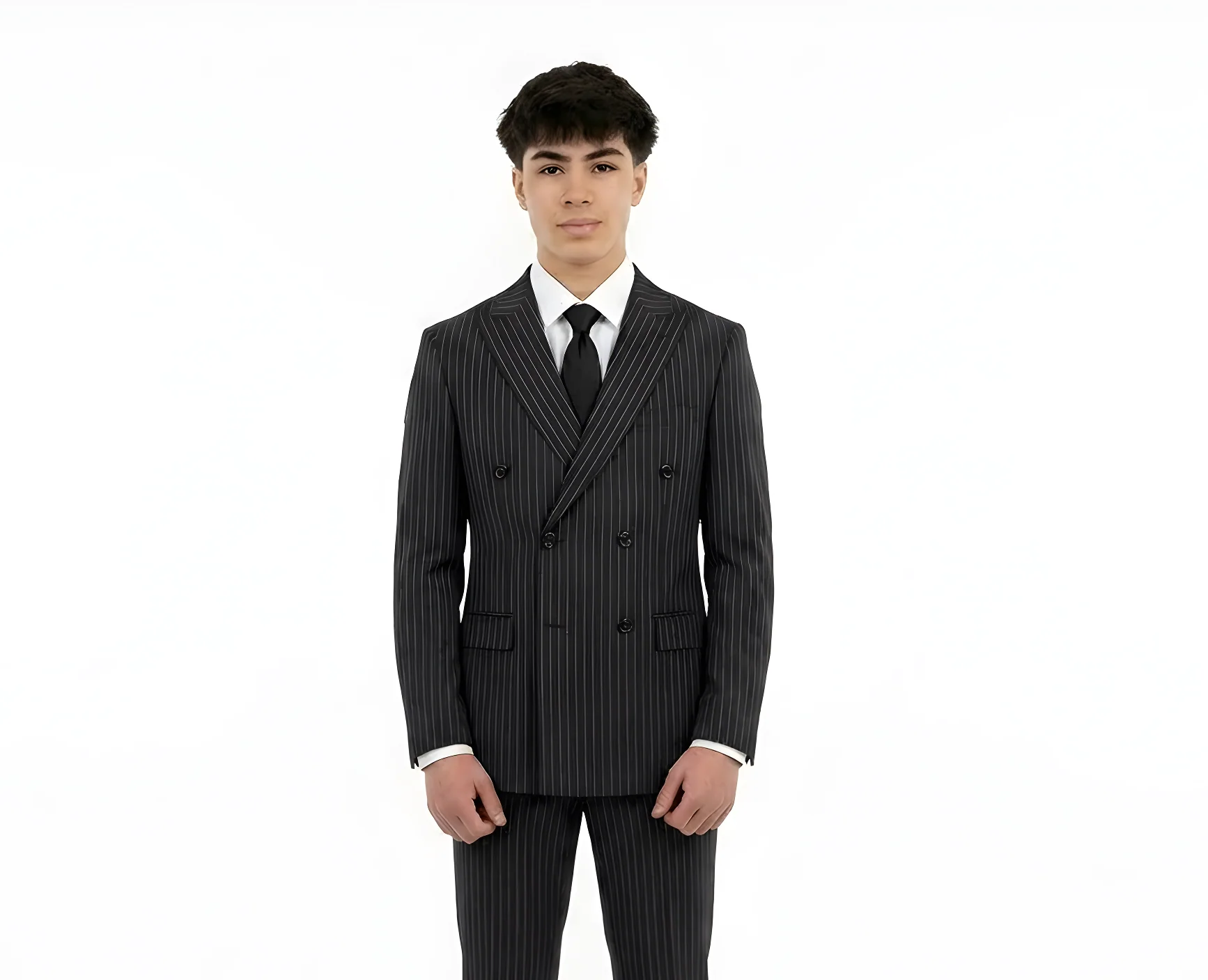 Double-Breasted Modern Slim Fit Narrow Pinstripe Suit - Black