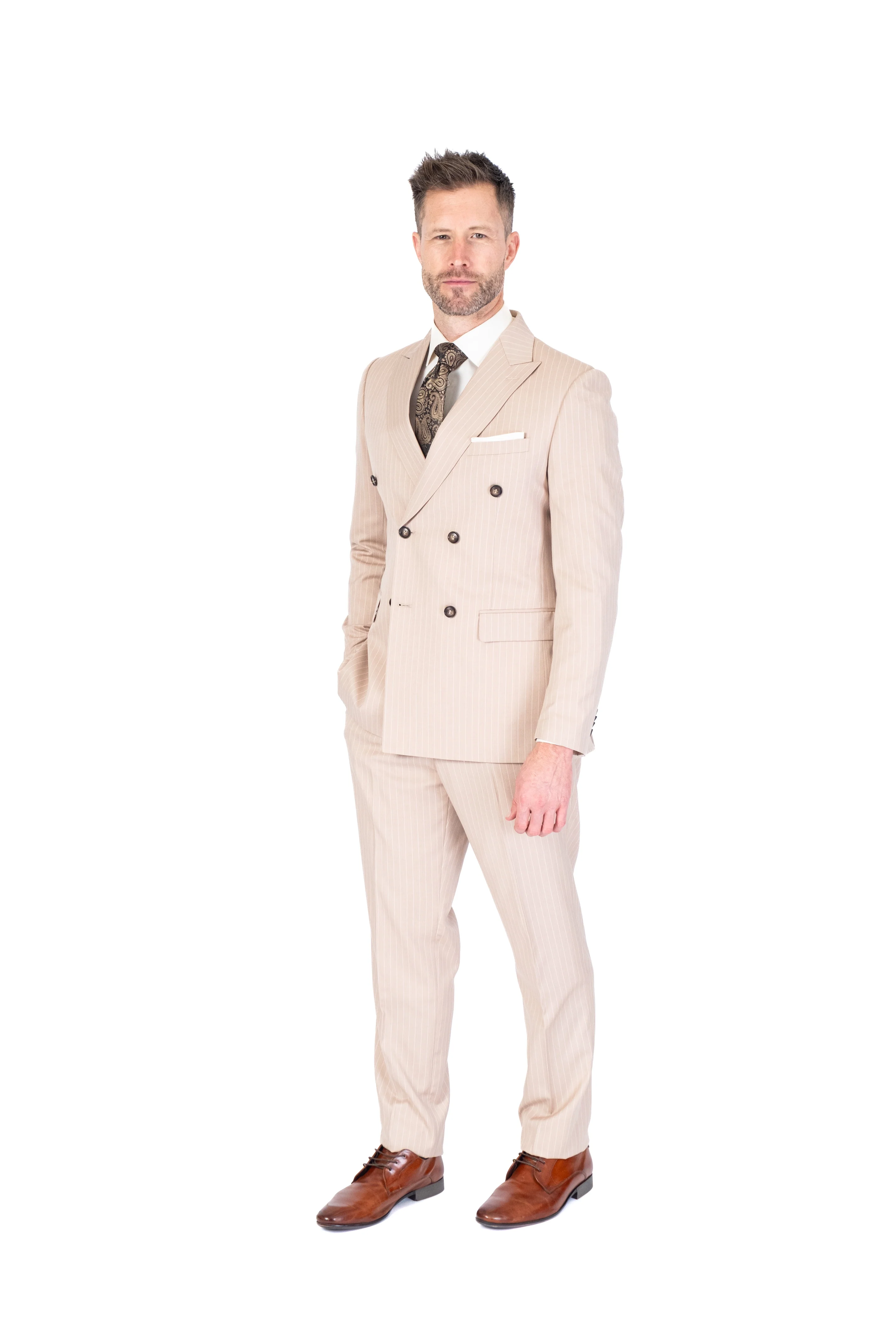 Double-Breasted Modern Slim Fit Narrow Pinstripe Suit - Black - Image 4
