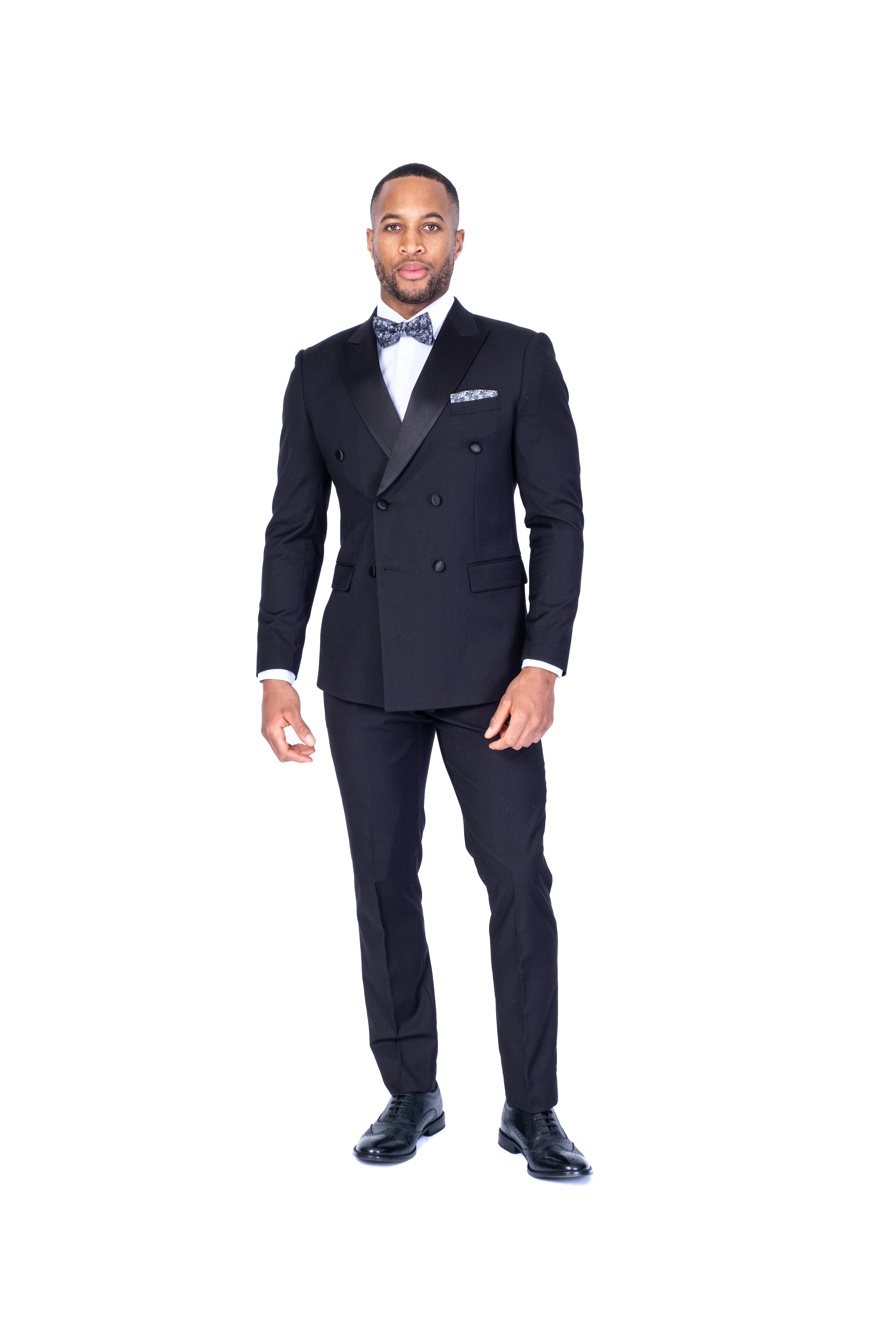 Double-Breasted Modern Slim Fit Tuxedo - Black - Image 3