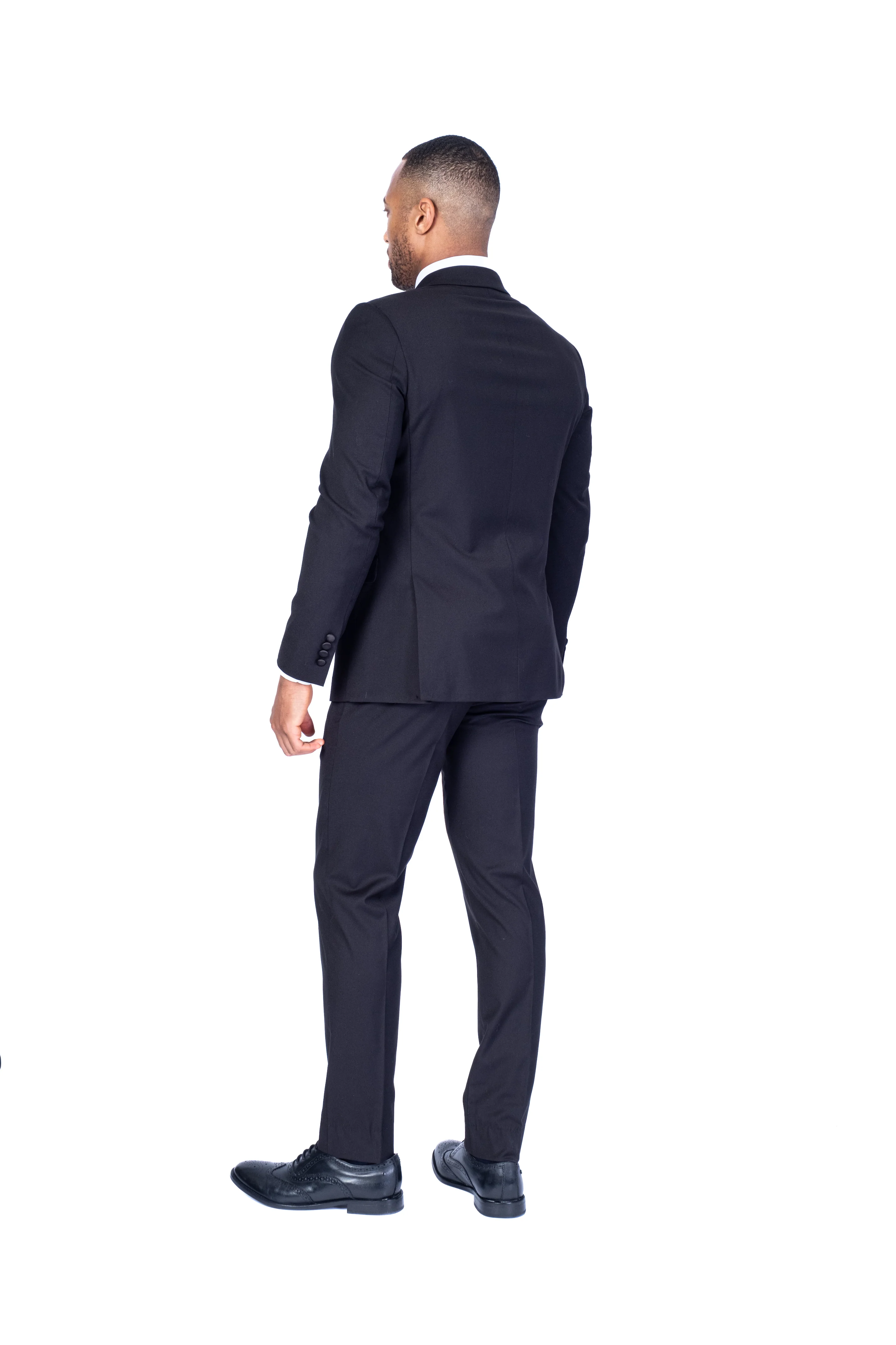 Double-Breasted Modern Slim Fit Tuxedo - Black - Image 4