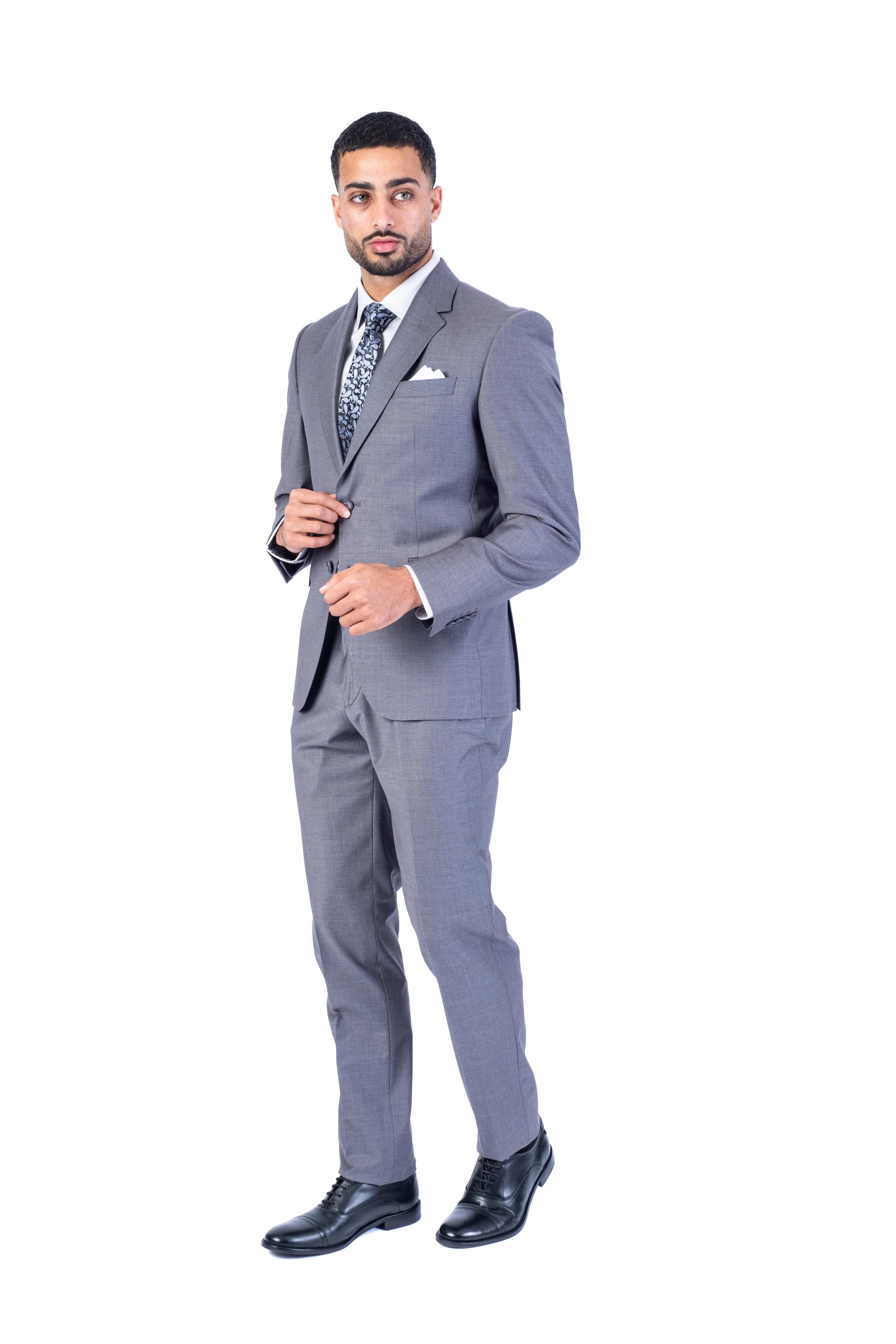Extreme Slim European Wool Suit - Silver - Image 3