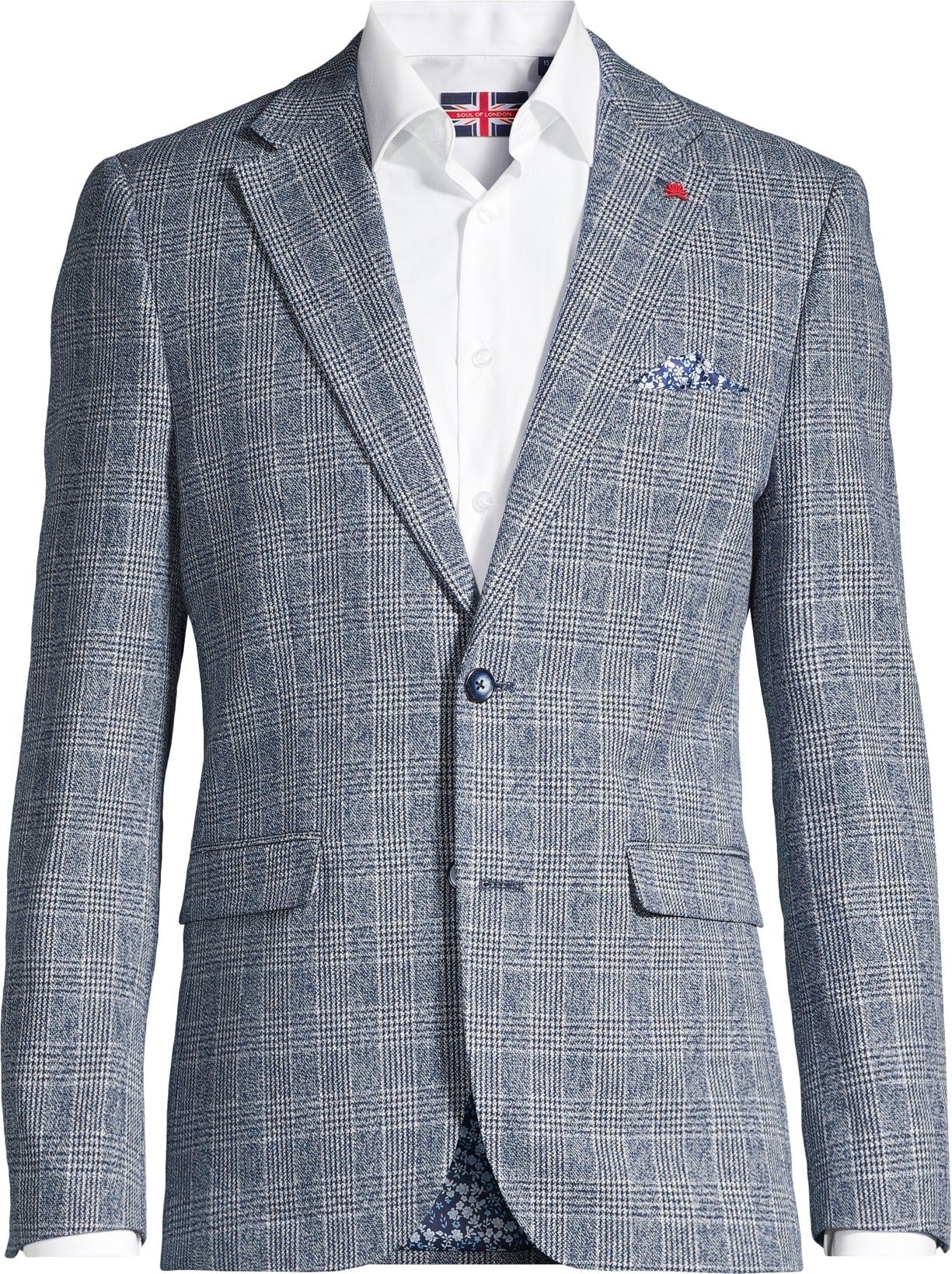 Cotton/Linen Large Check Blazer - Navy - Image 3