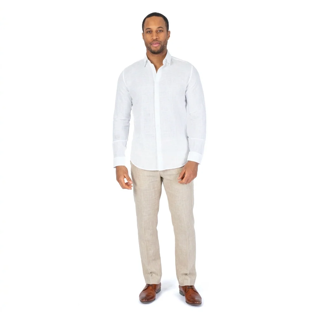 Linen/Cotton Sport Shirt - White - Image 3