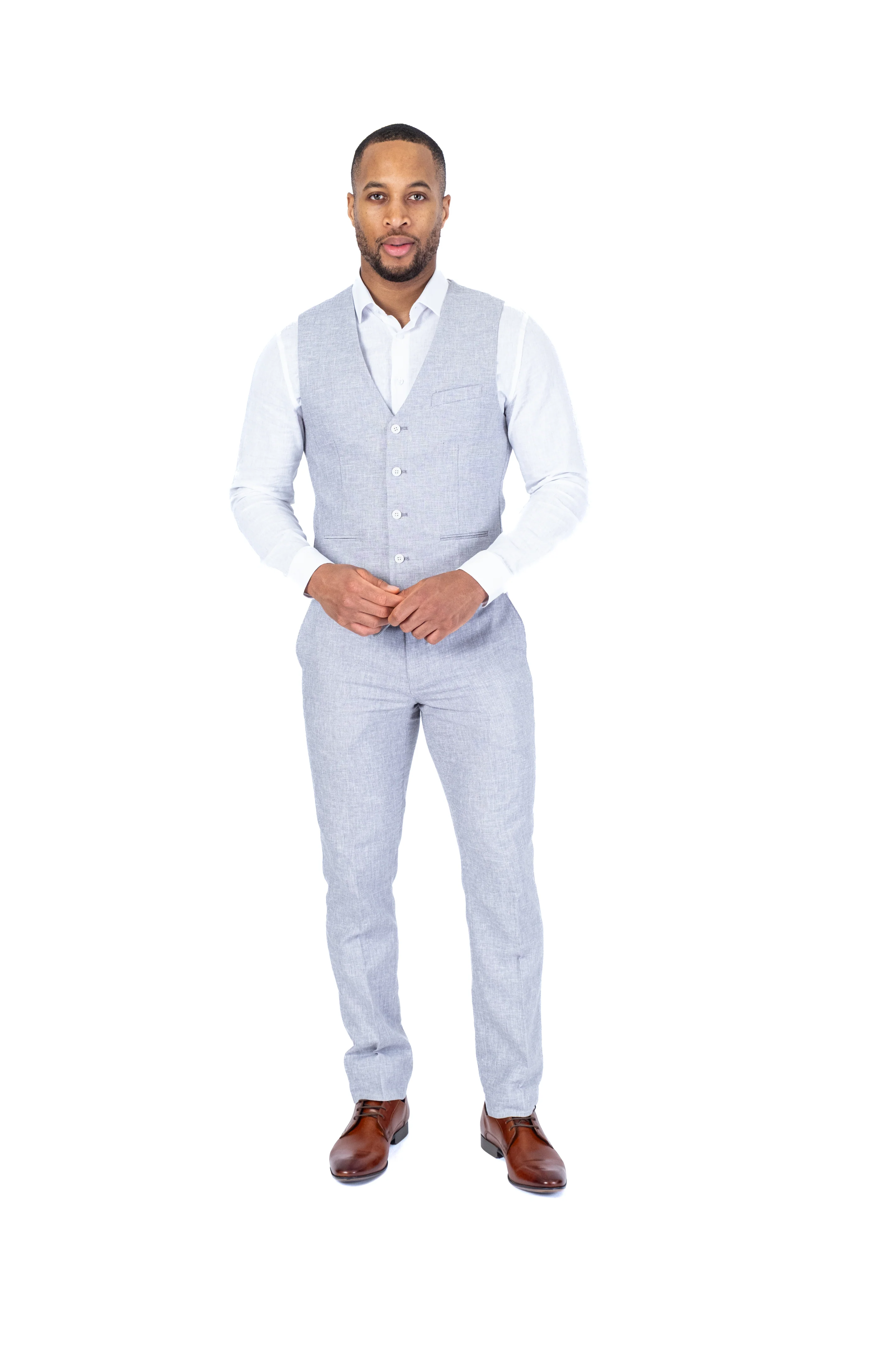 Linen Dress Pant Separate - Light Grey - Image 3