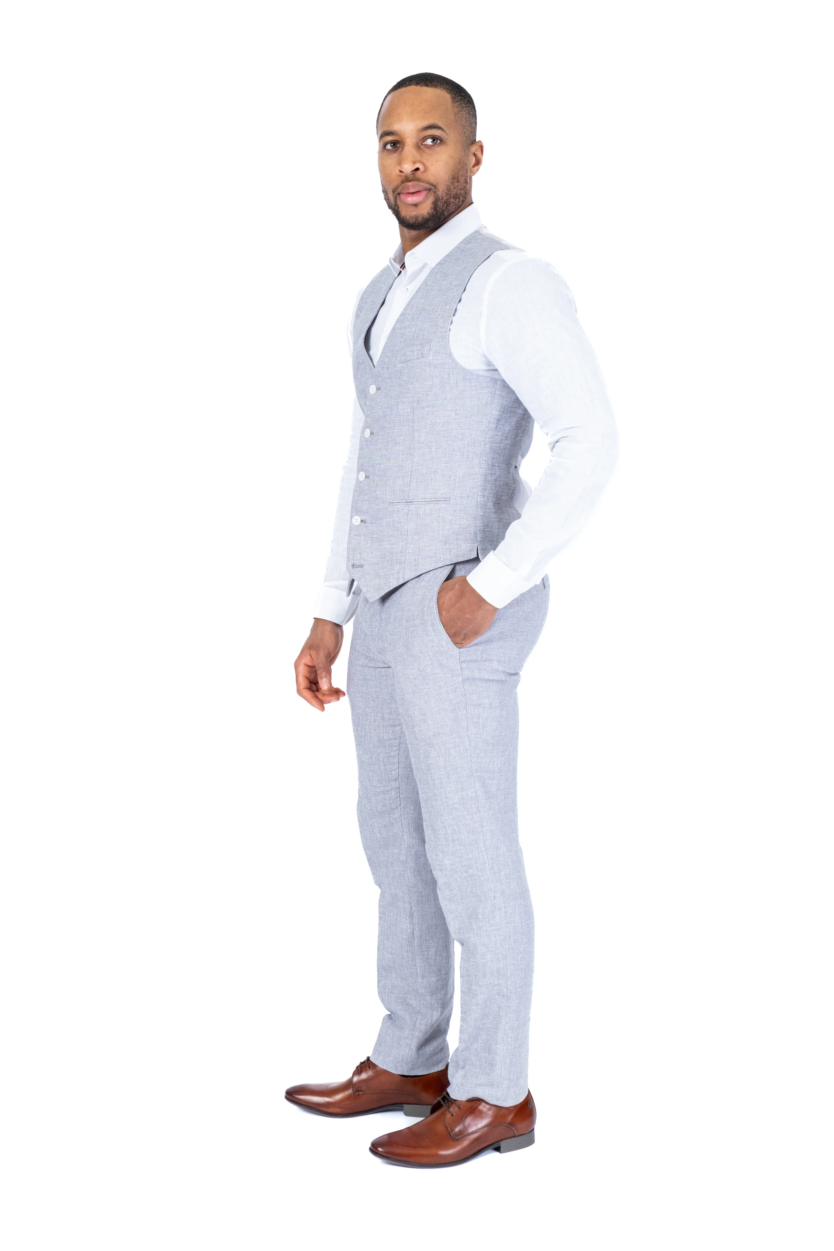 Linen Dress Pant Separate - Light Grey - Image 4