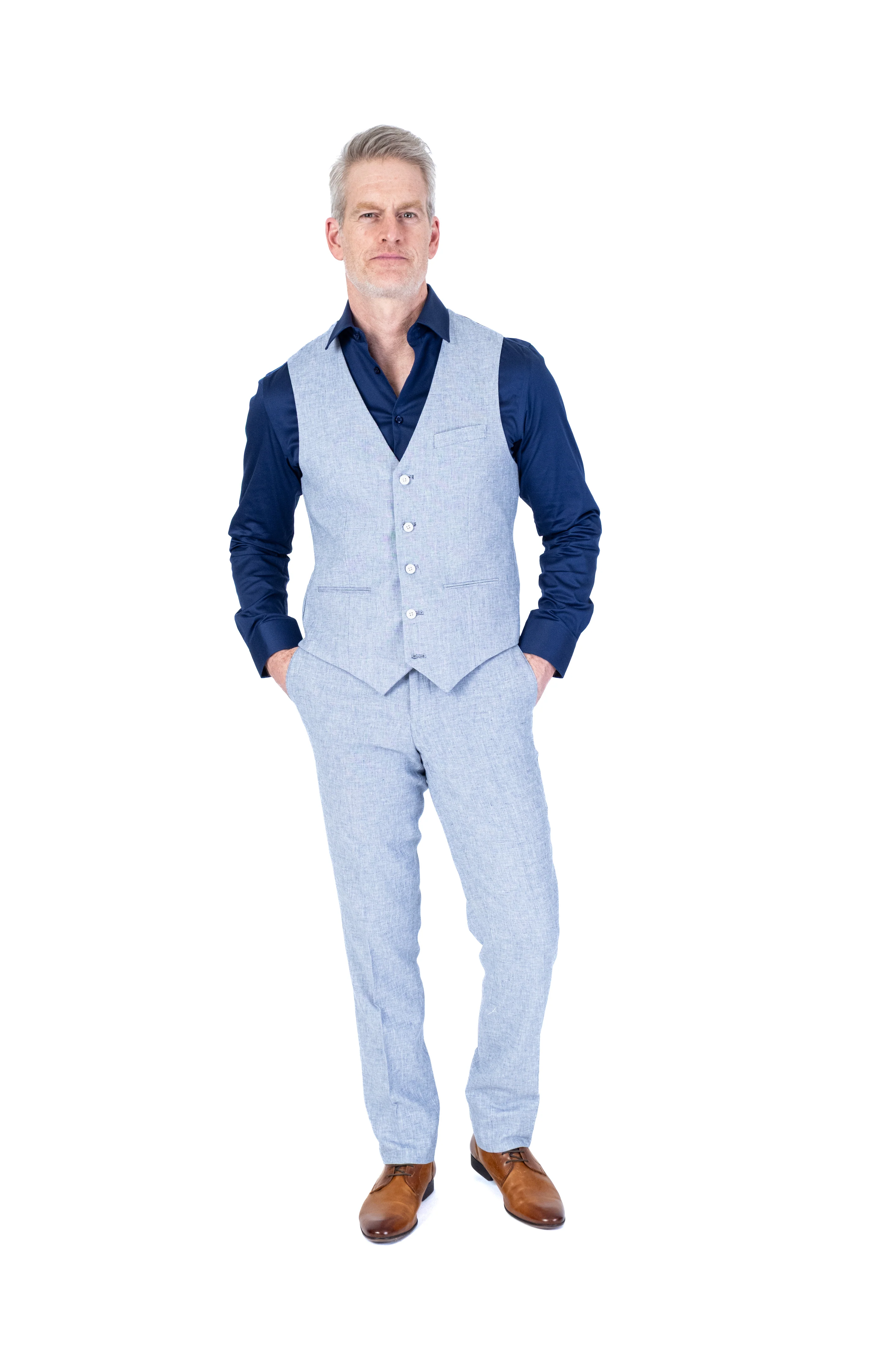 Linen Vest Separate - Blue - Image 2