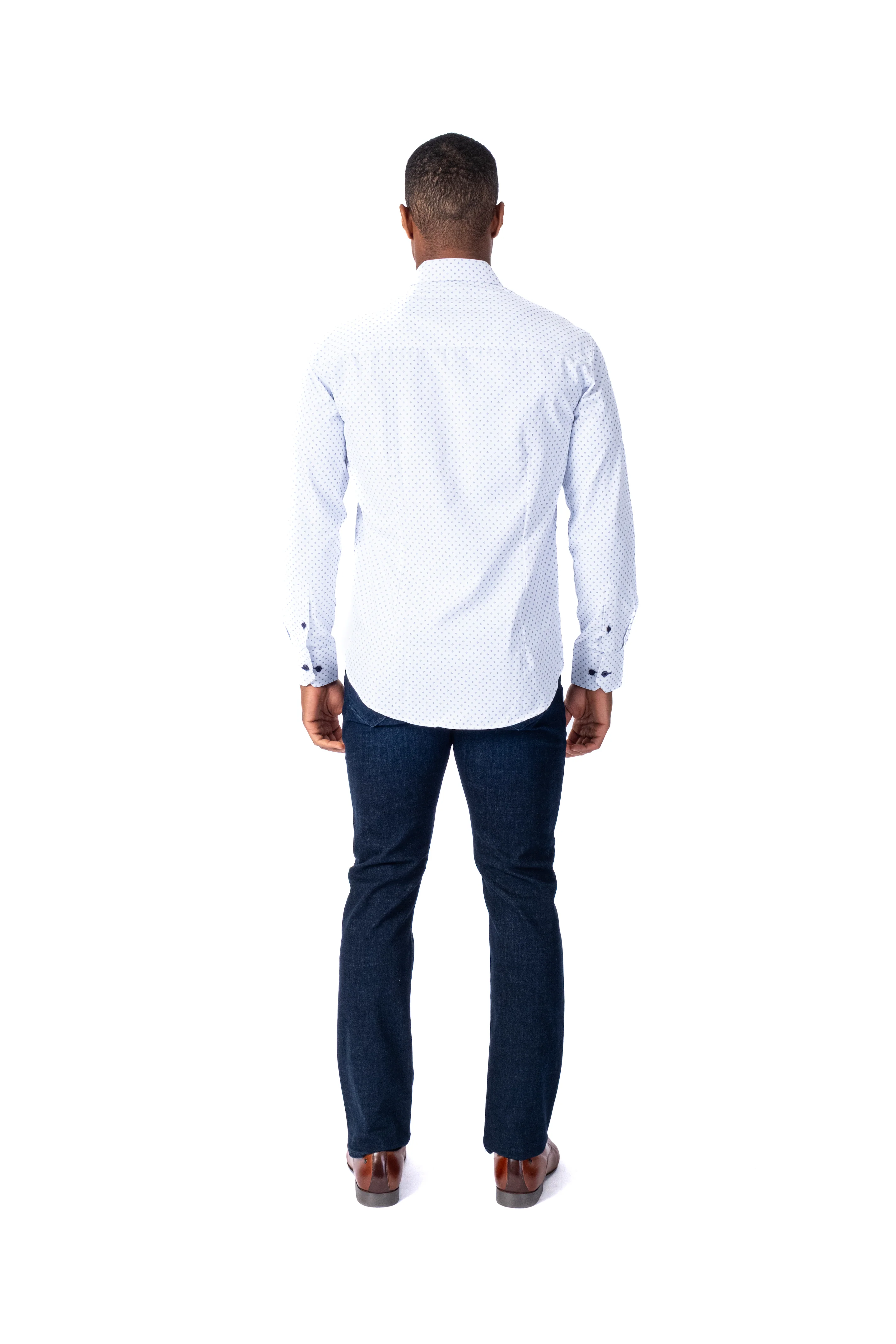 Modern Diamond Print "Blizzard" Sport Shirt - White - Image 3