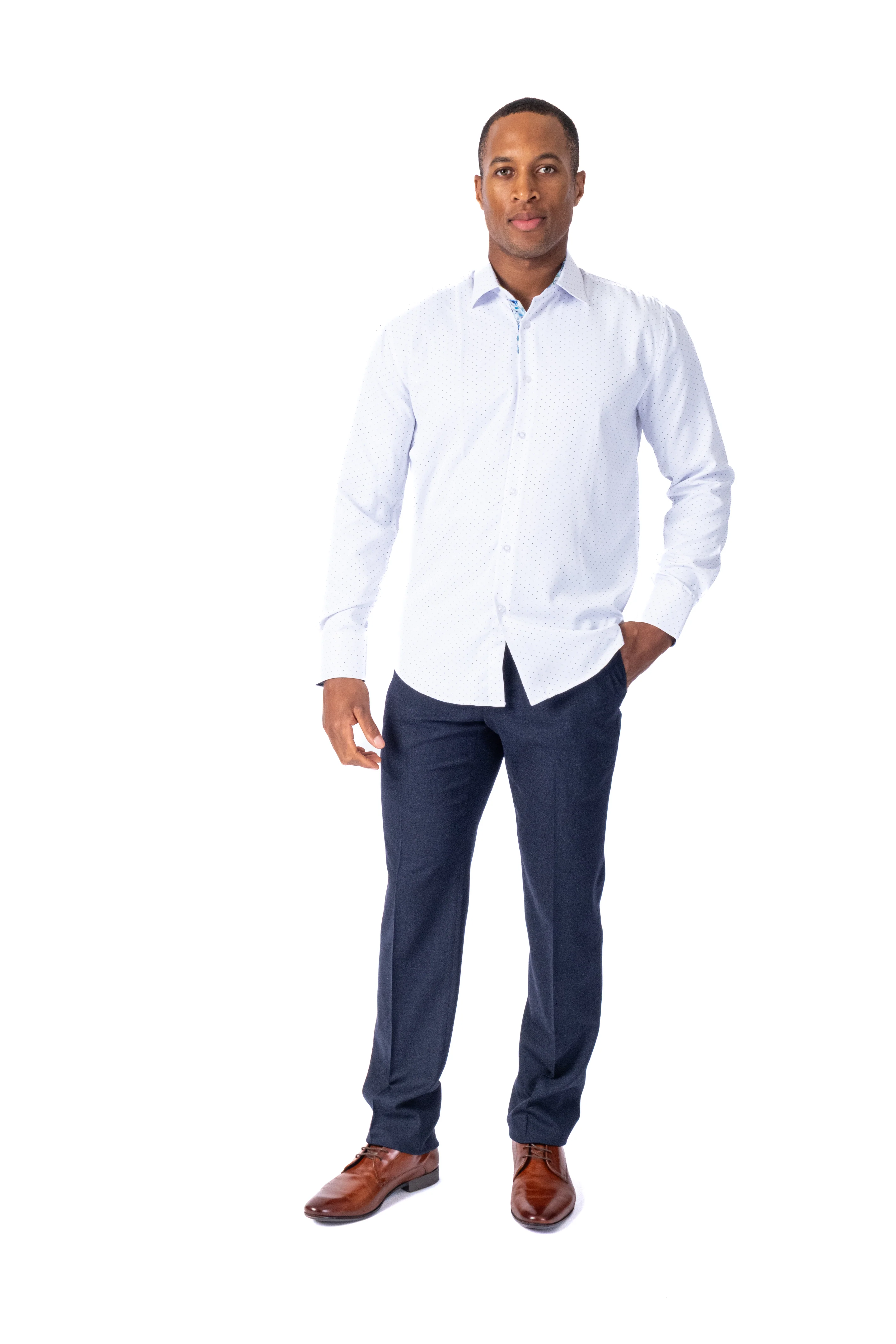 Modern Dot Print "Biscuit" Sport Shirt - Sky - Image 3