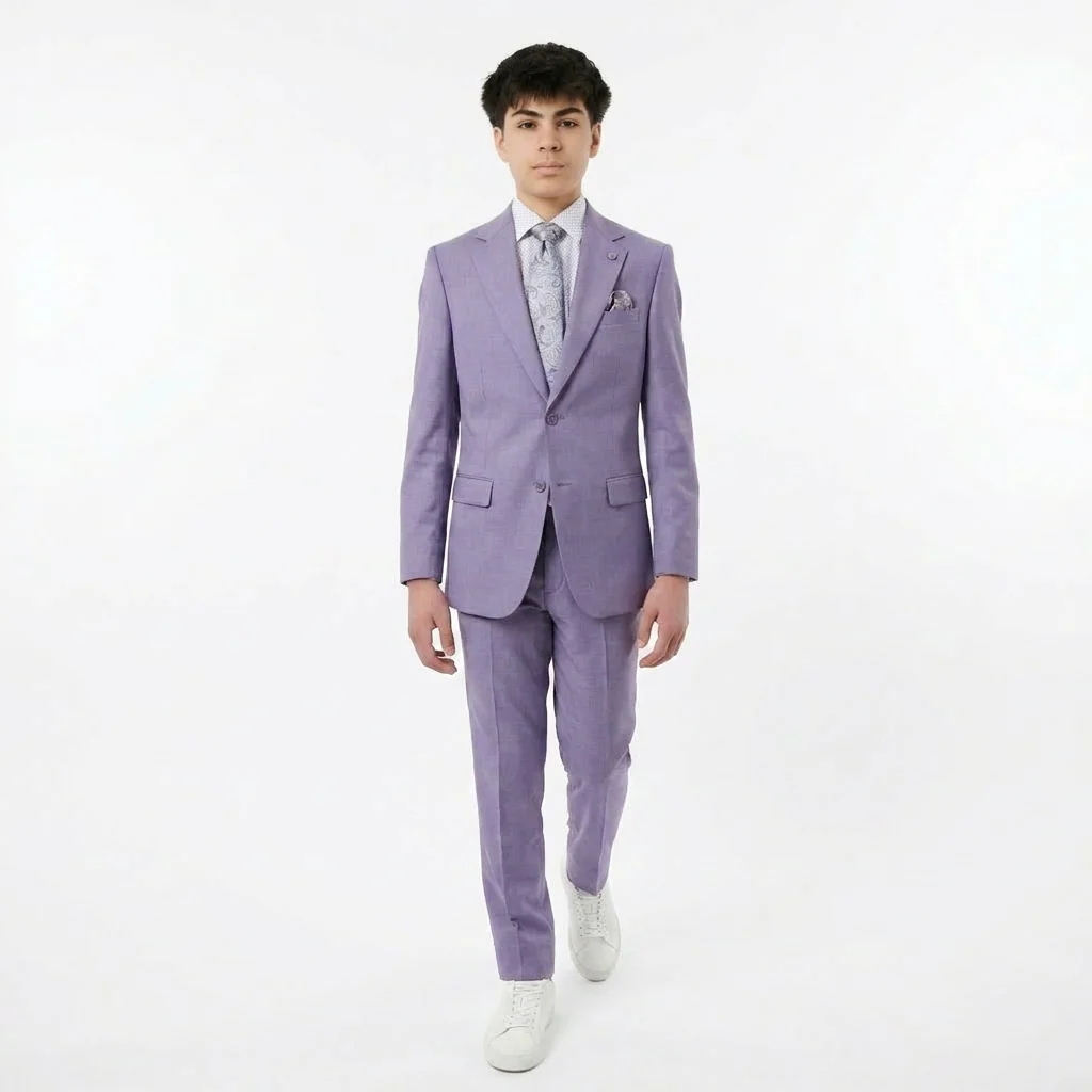 Modern Slim Fit End on End Suit - Lilac - Image 2