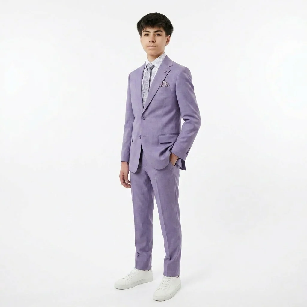 Modern Slim Fit End on End Suit - Lilac - Image 3