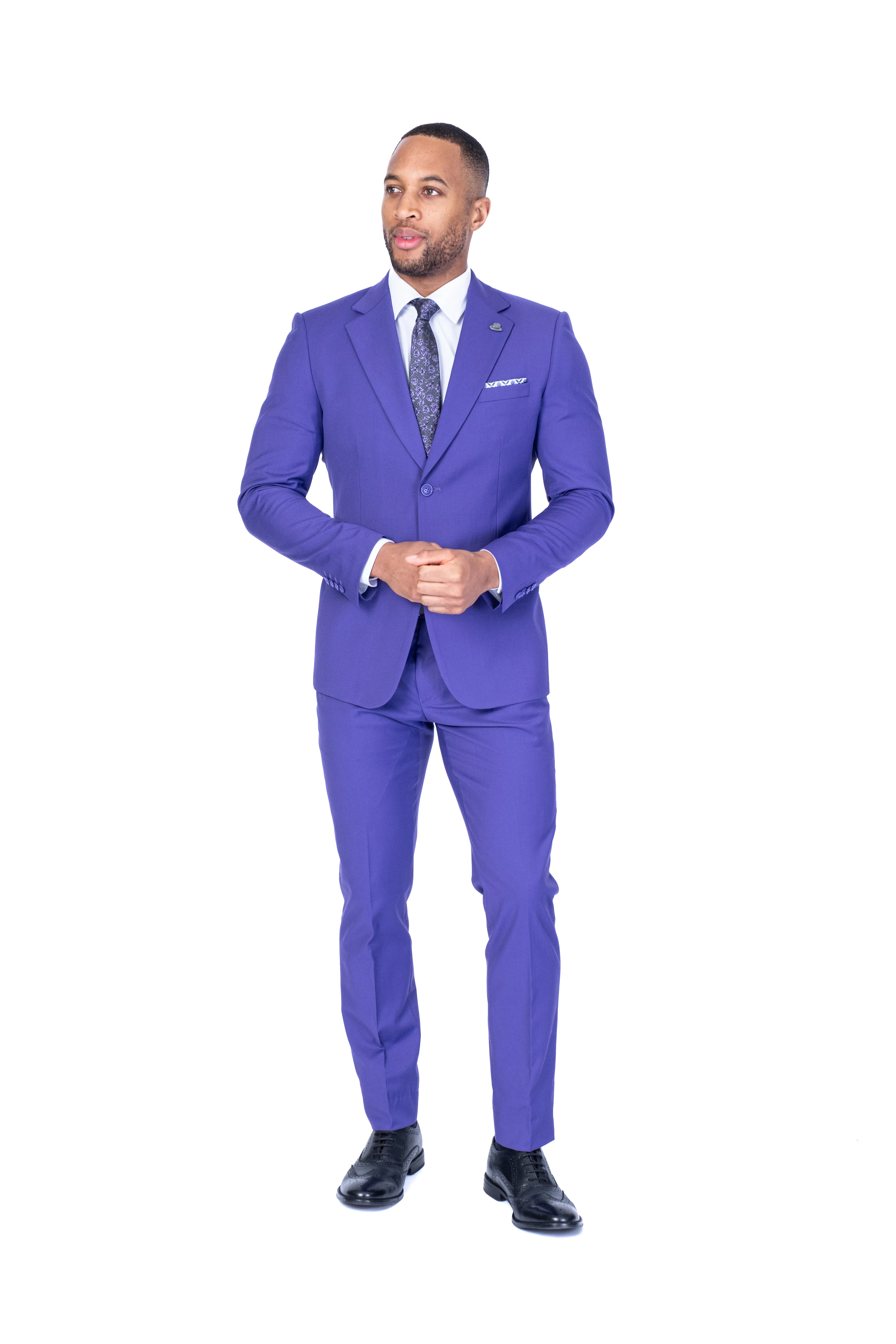 Modern Slim Fit Solid Suit - Purple - Image 3
