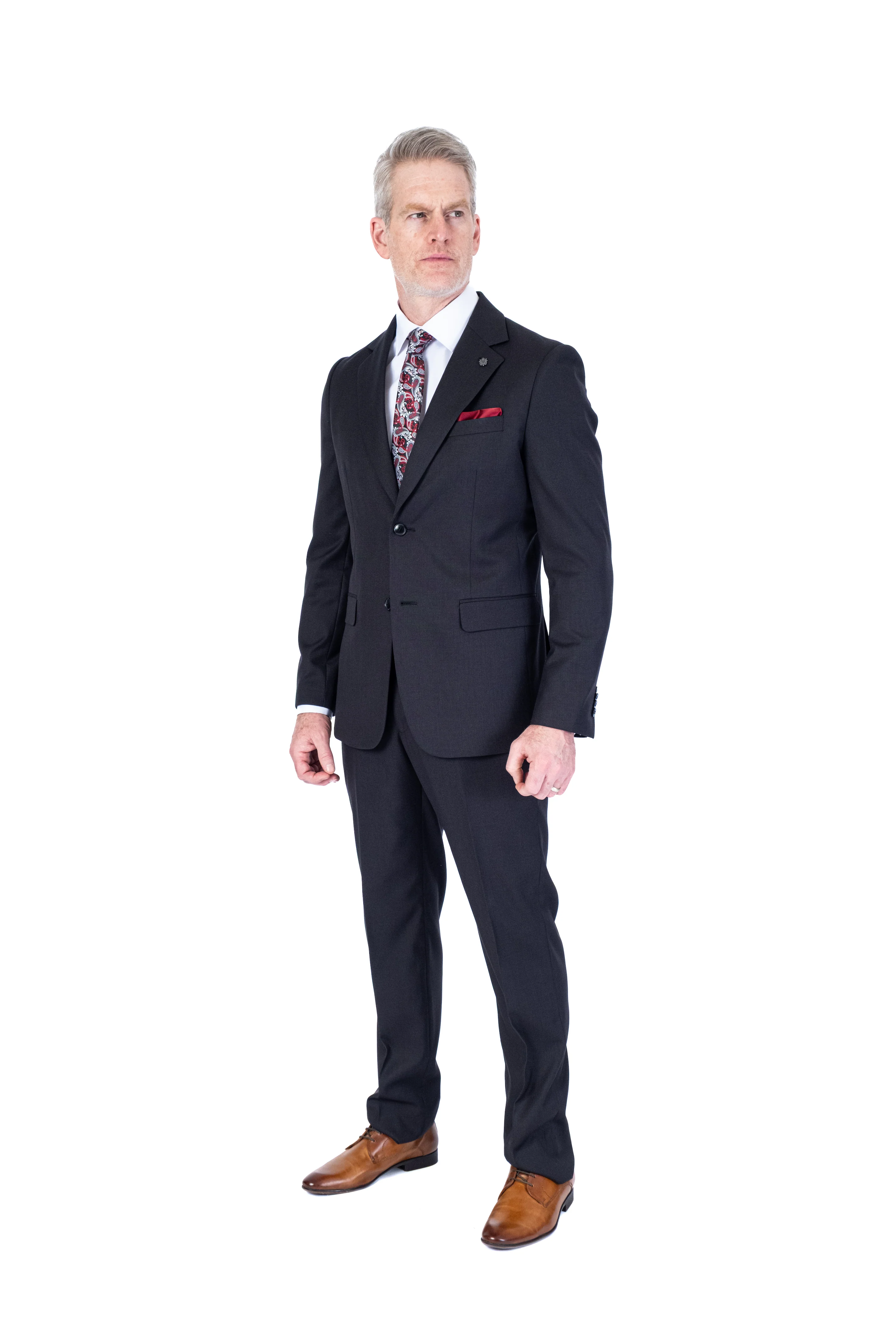 Modern Slim Fit Tonal Neat Suit - Black - Image 4