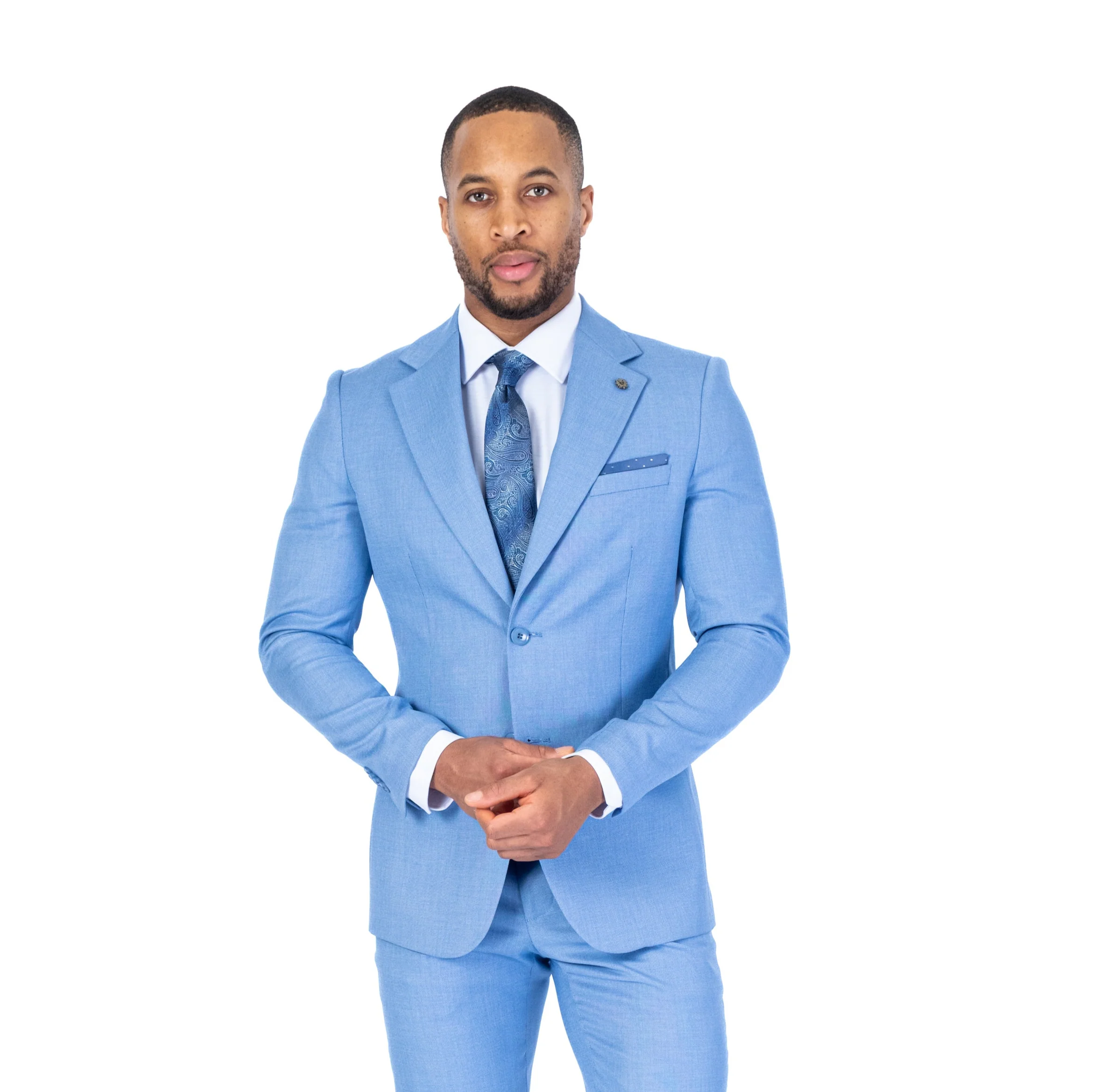 Modern Slim Fit End on End Suit - Sky