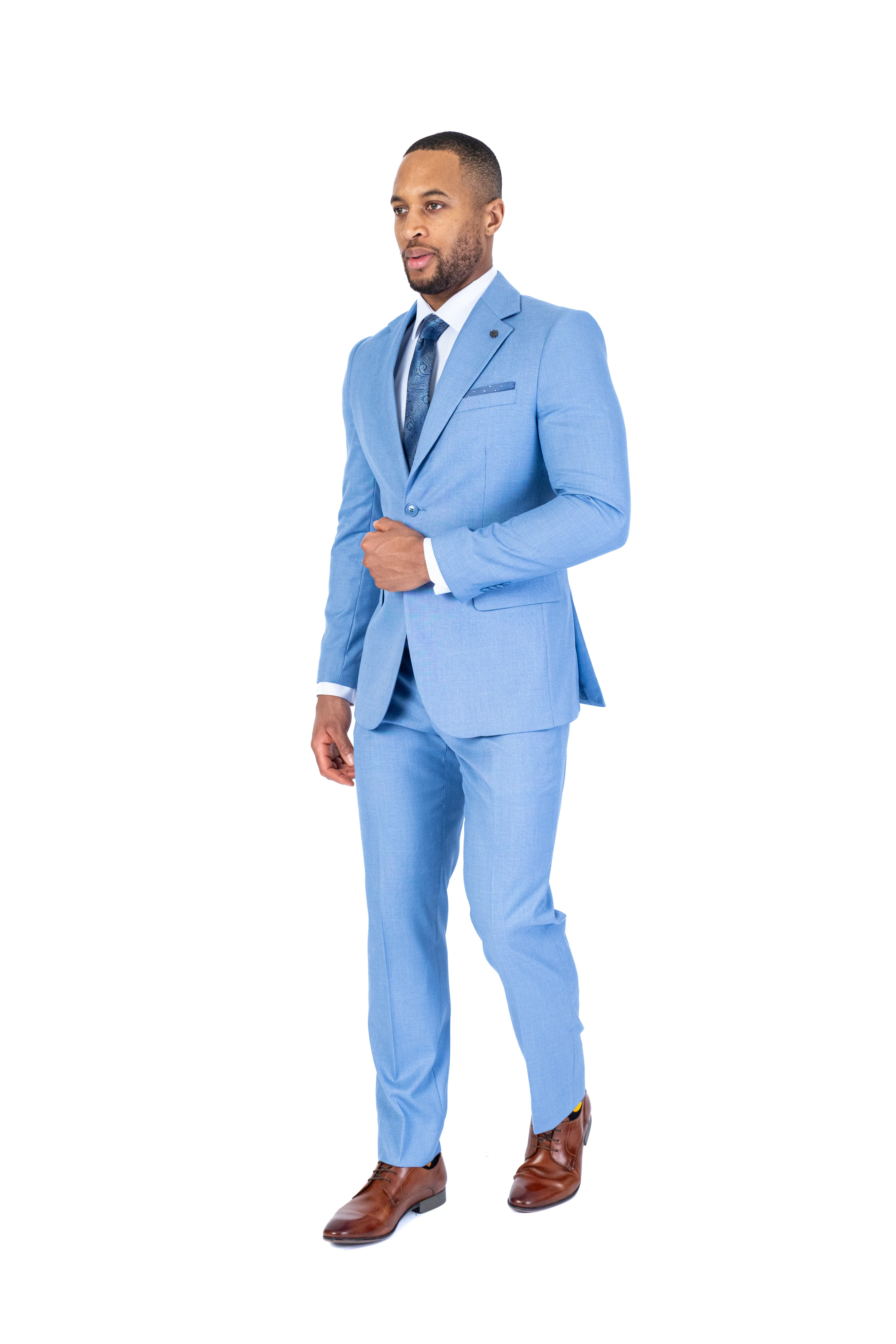 Modern Slim Fit End on End Suit - Sky - Image 3