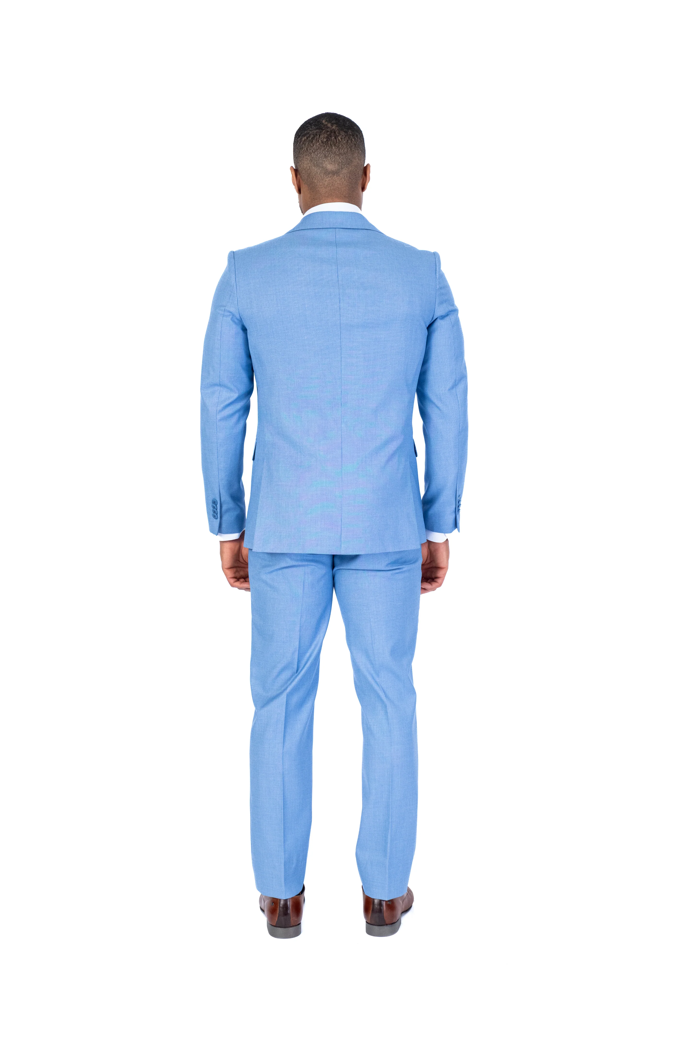 Modern Slim Fit End on End Suit - Sky - Image 4
