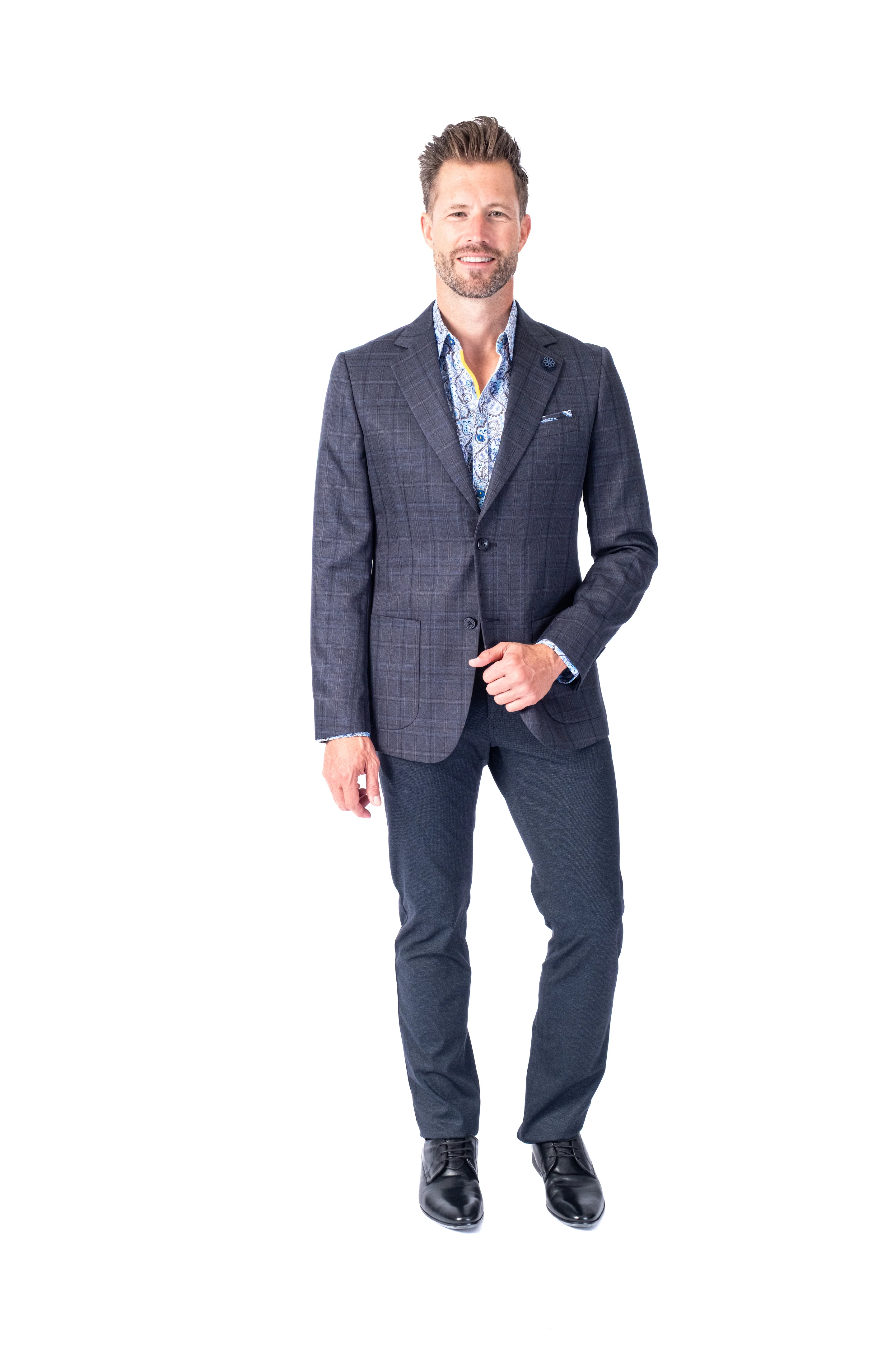 Plaid Patch Pocket Blazer - Charcoal - Image 2