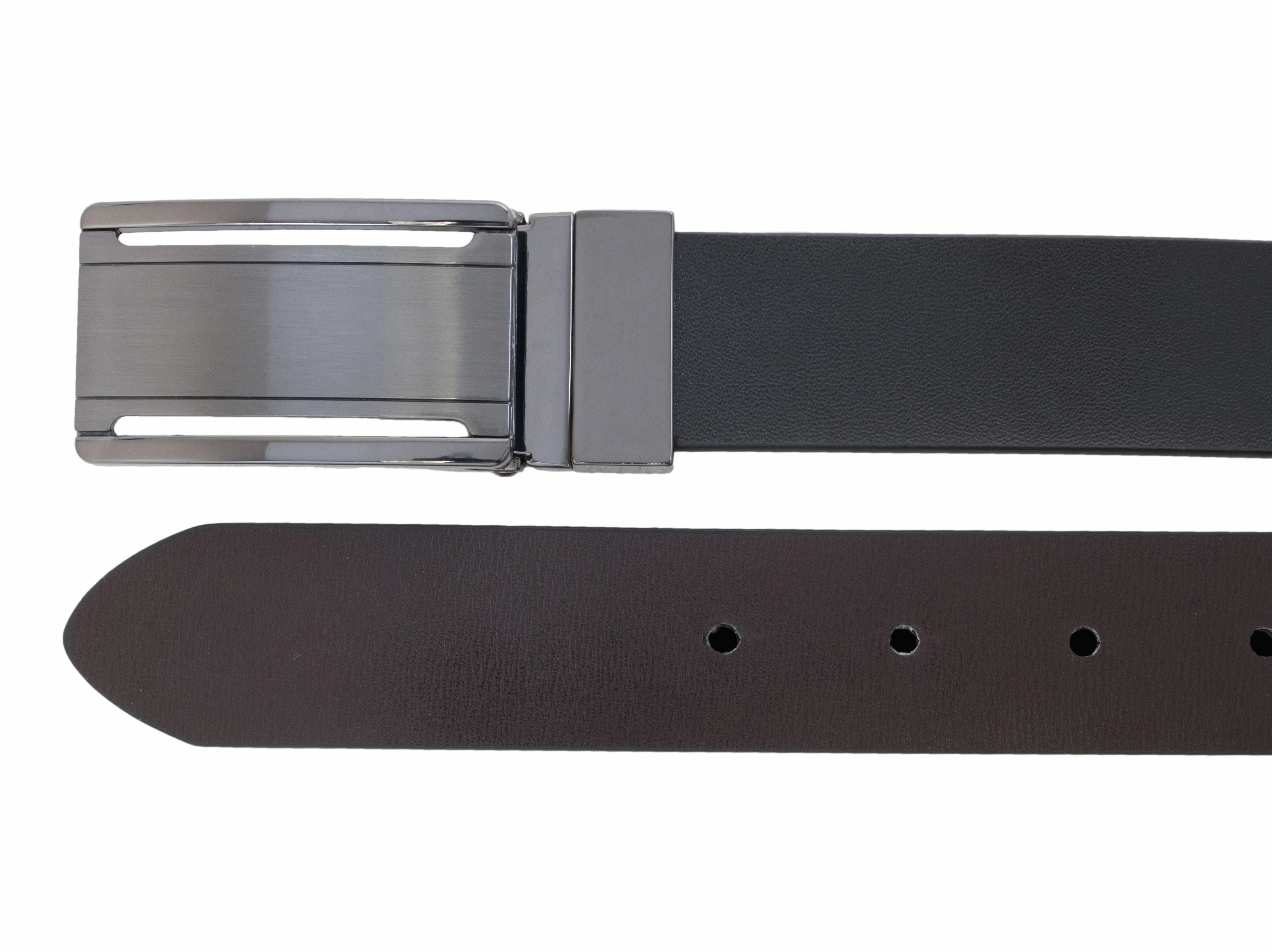 Reversible Plaque Buckle Pebble Texture Belt - Black / Brown - Image 3