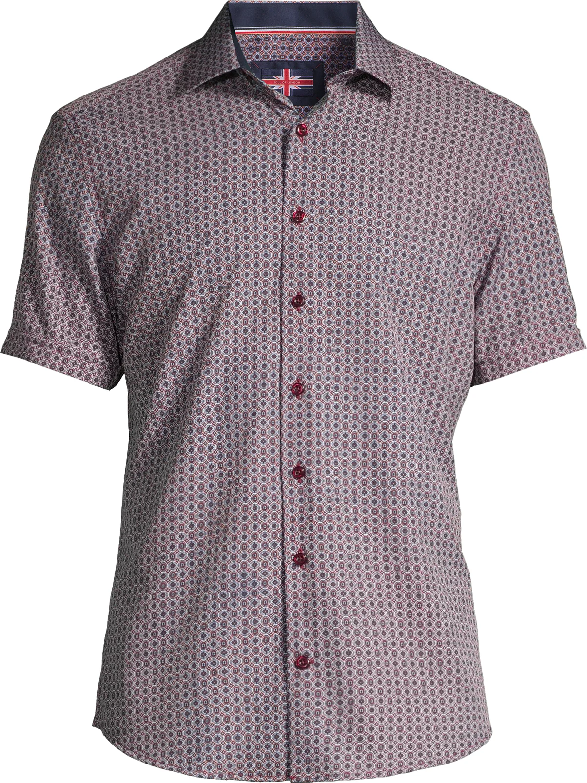 Short-Sleeve Micro/Stretch Circle Print Sport Shirt - Burgundy - Image 3