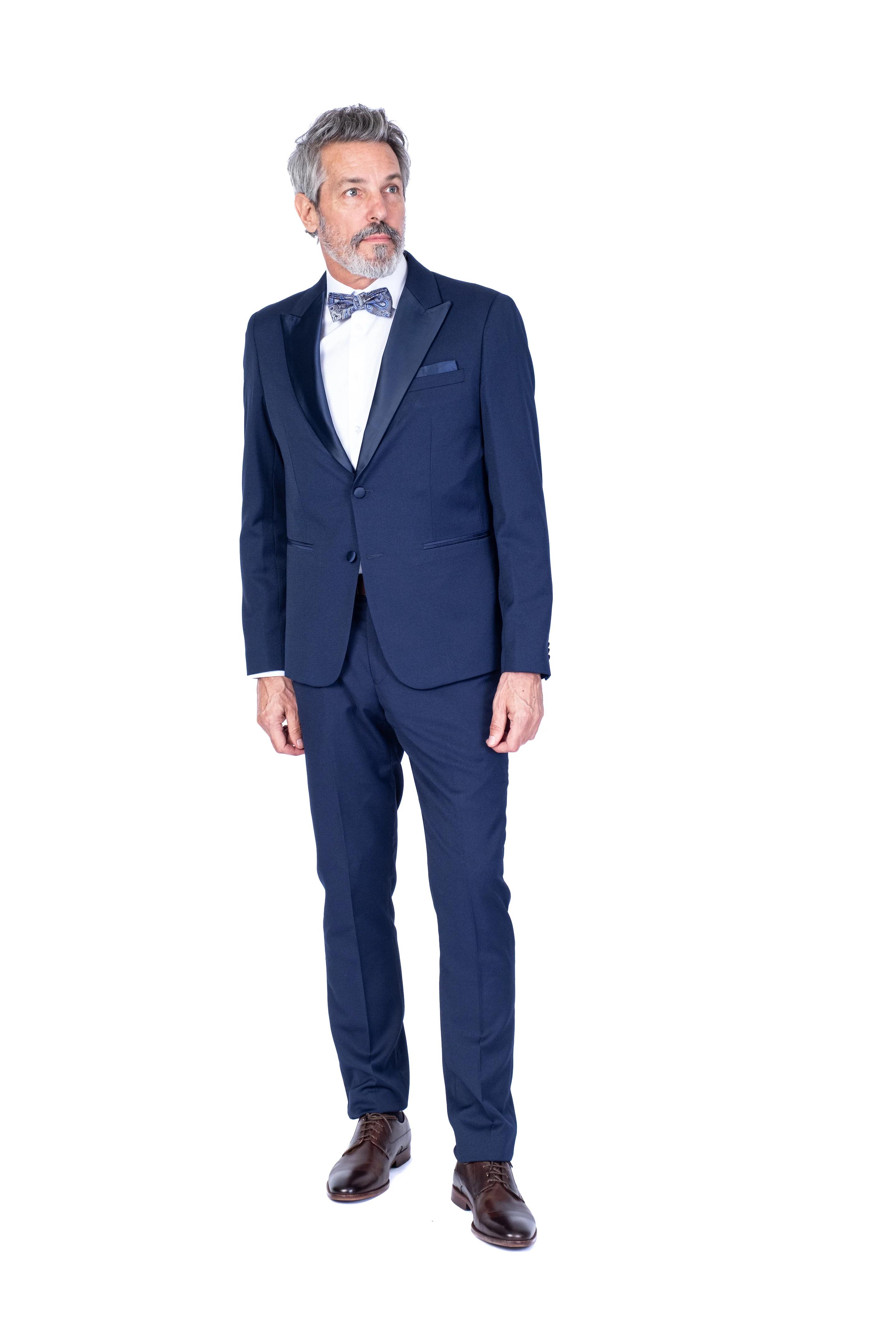 Tonal Textured Slim Fit Peak Lapel Tuxedo - Royal Blue - Image 3