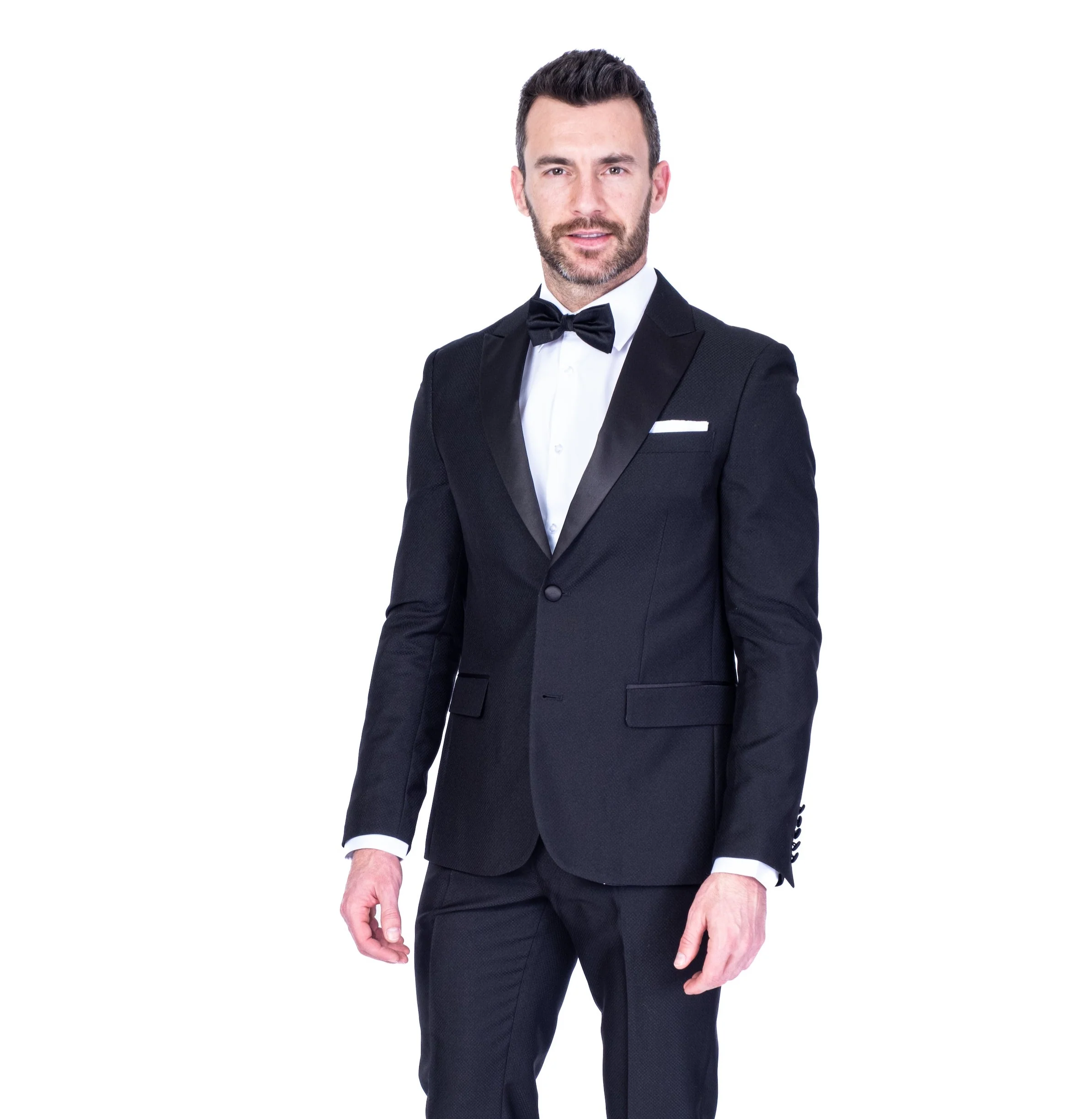 Solid Slim Fit Wide Peak Lapel Tuxedo - Black - Image 3