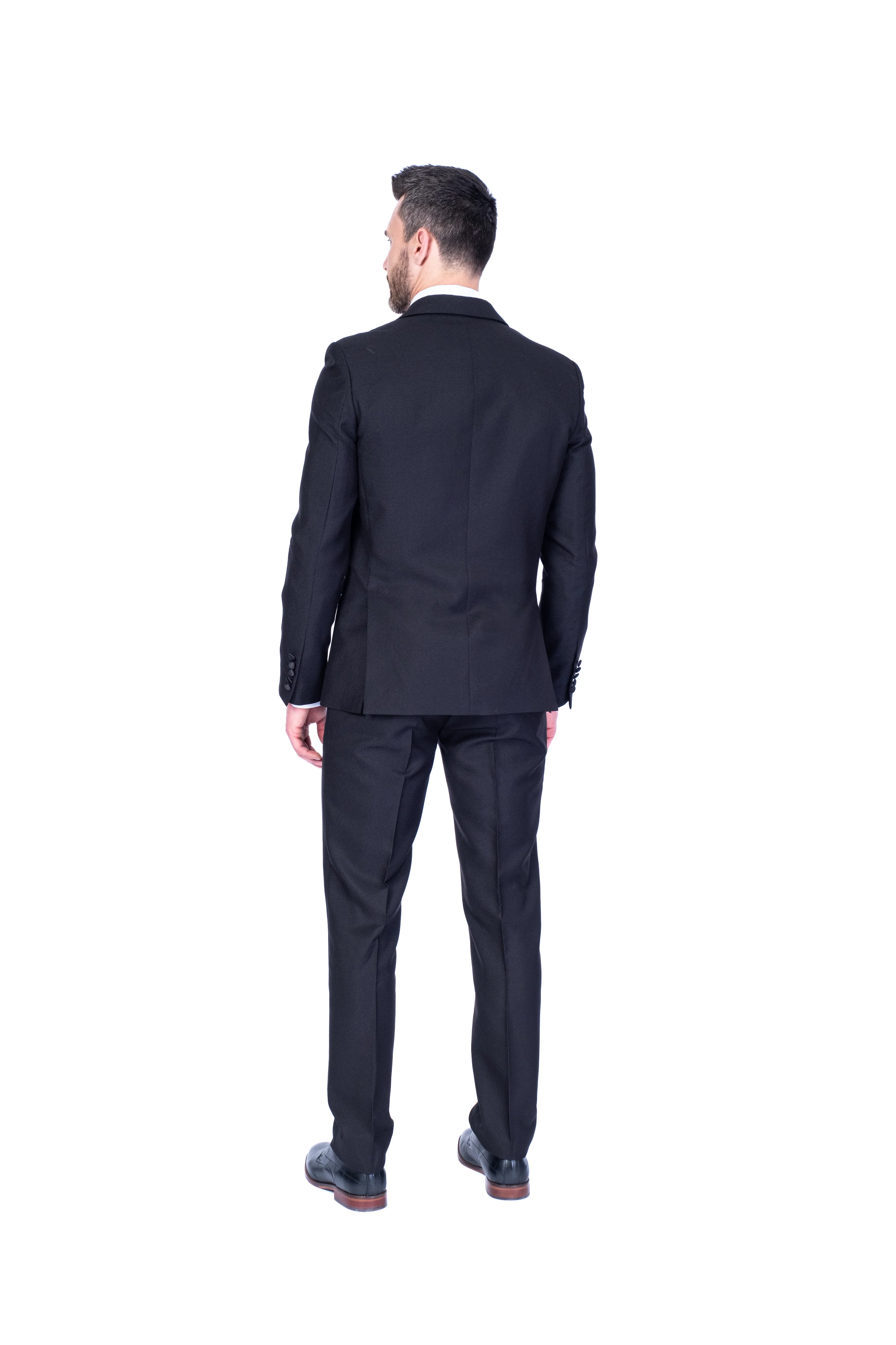Solid Slim Fit Wide Peak Lapel Tuxedo - Black - Image 4
