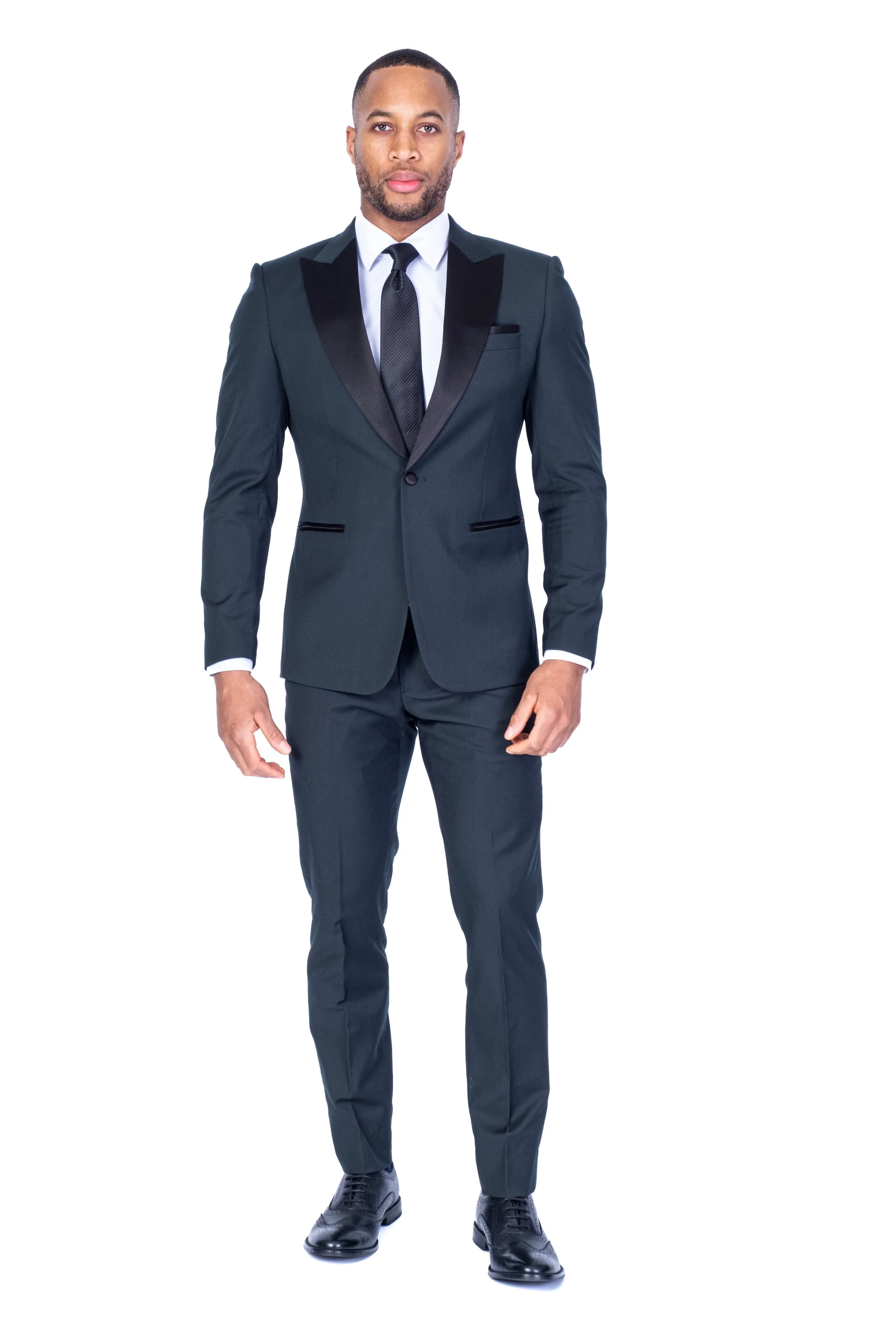 Solid Slim Fit Wide Peak Lapel Tuxedo - Hunter Green - Image 3