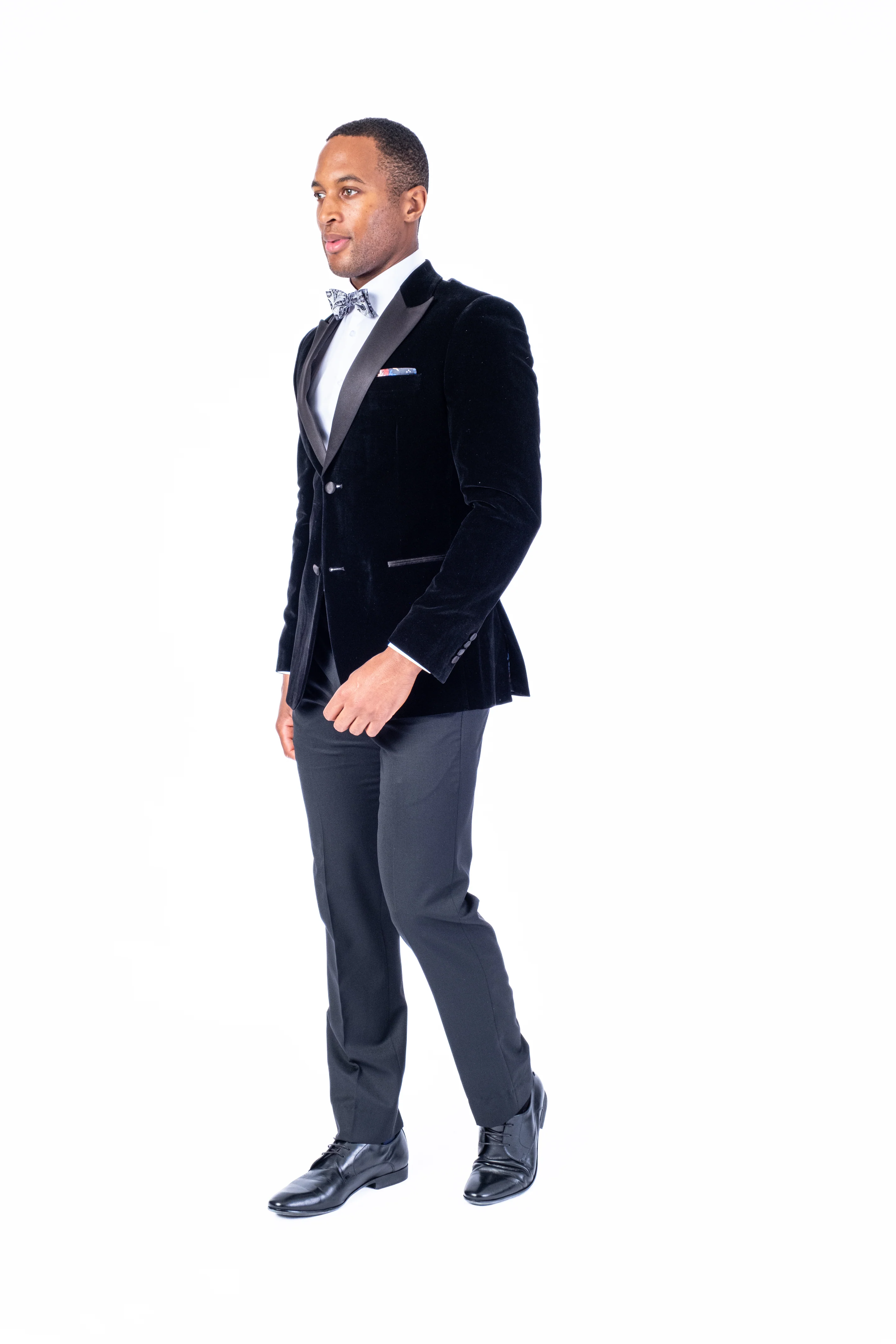 Solid Velvet Peak Lapel Blazer - Black - Image 3