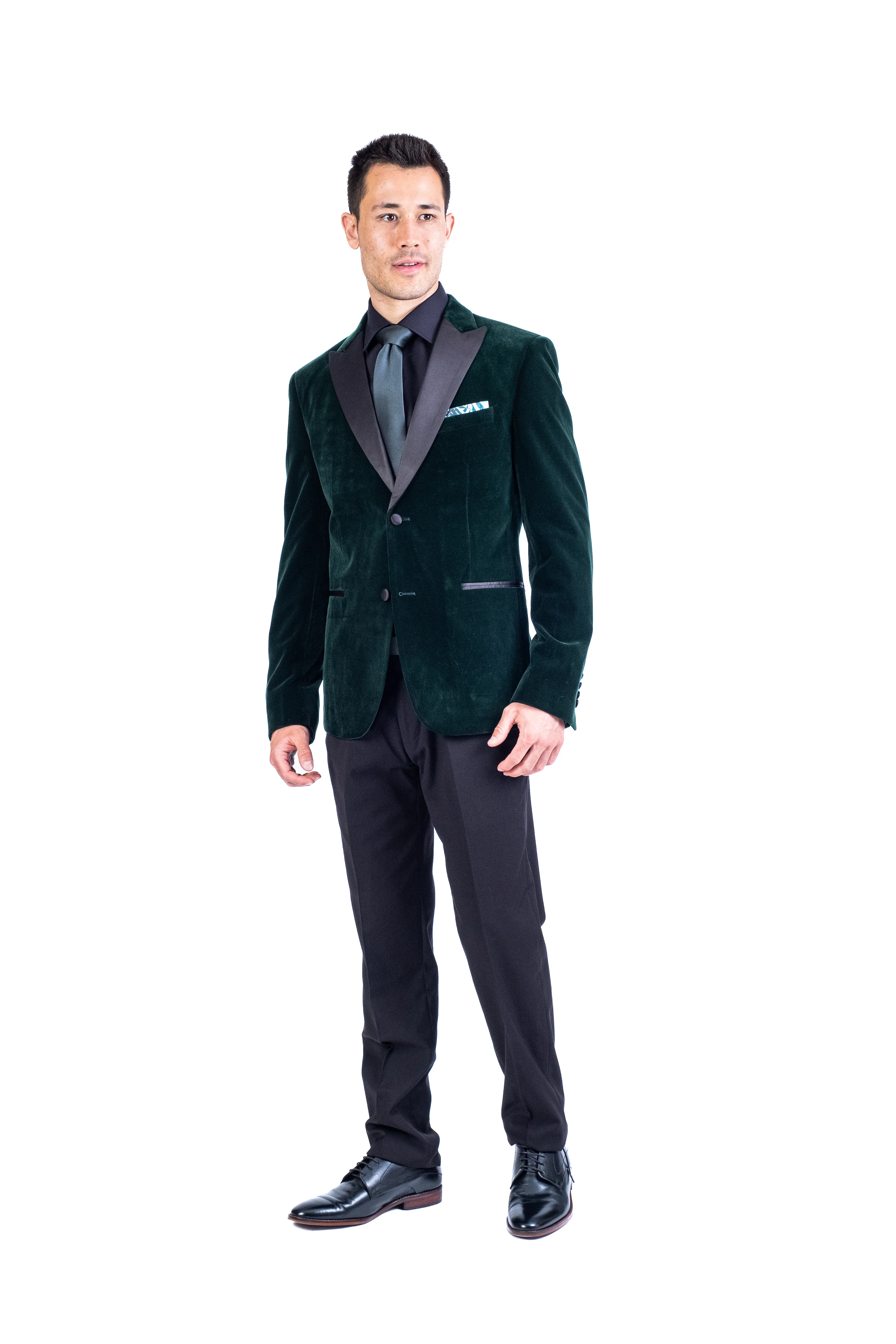 Solid Velvet Peak Lapel Blazer - Hunter Green - Image 3