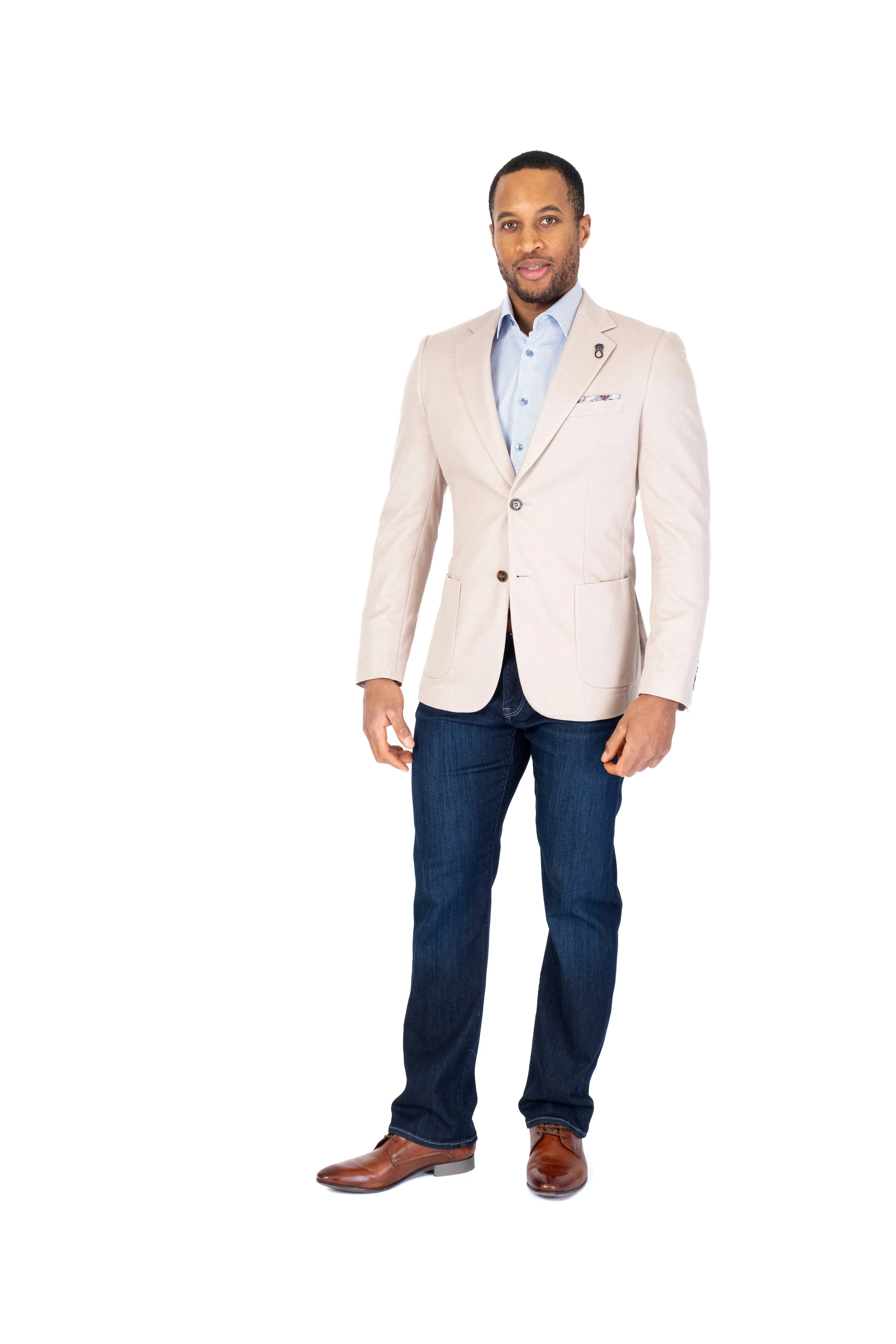 Textured Patch Pocket Blazer - Beige - Image 3