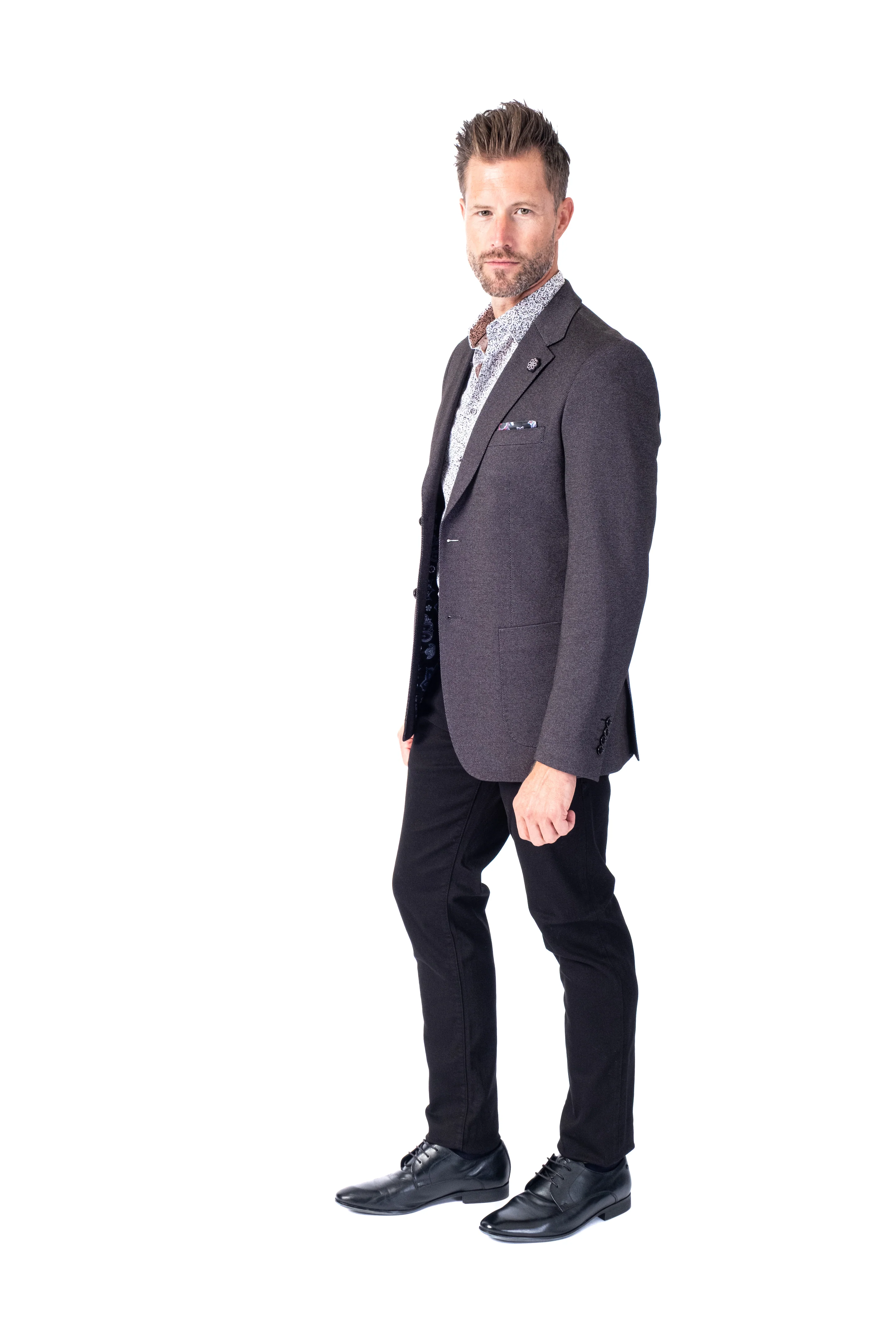 Textured Patch Pocket Blazer - Charcoal - Image 3