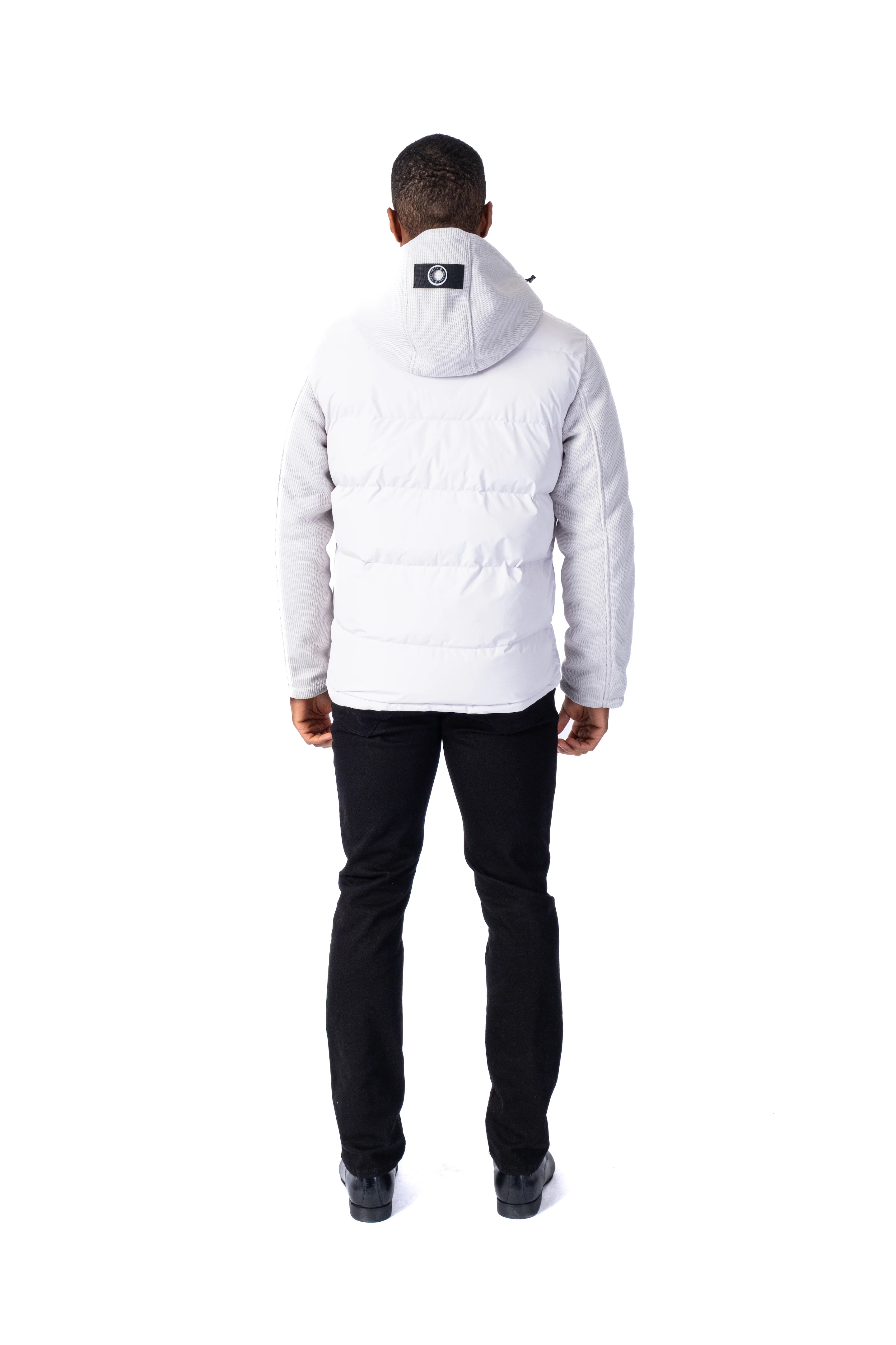 "Tobias" Quilted Puffer Jacket Knit Sleeve - White - Image 4