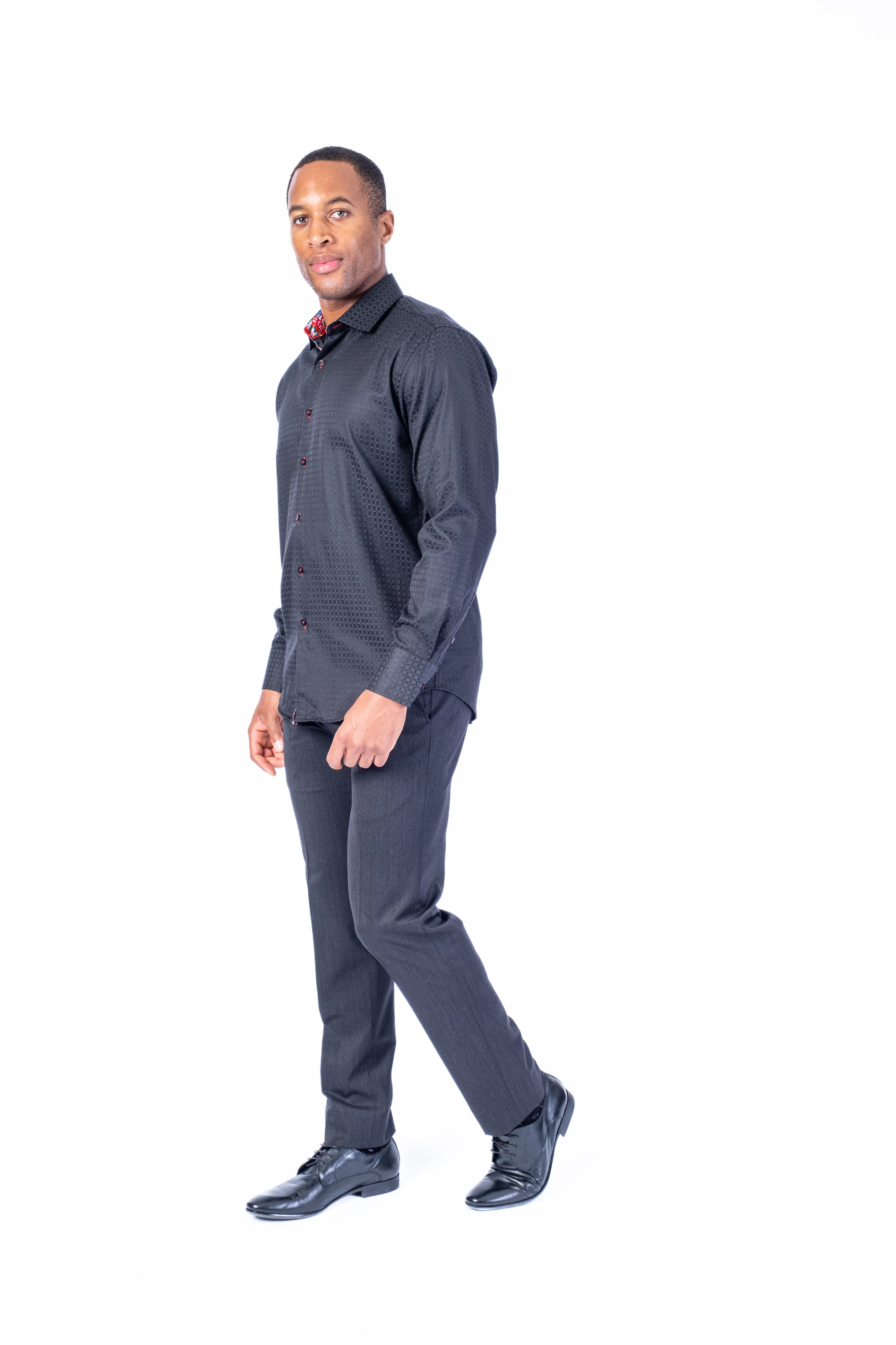 Tonal Check "Ken" Sport Shirt - Black - Image 3