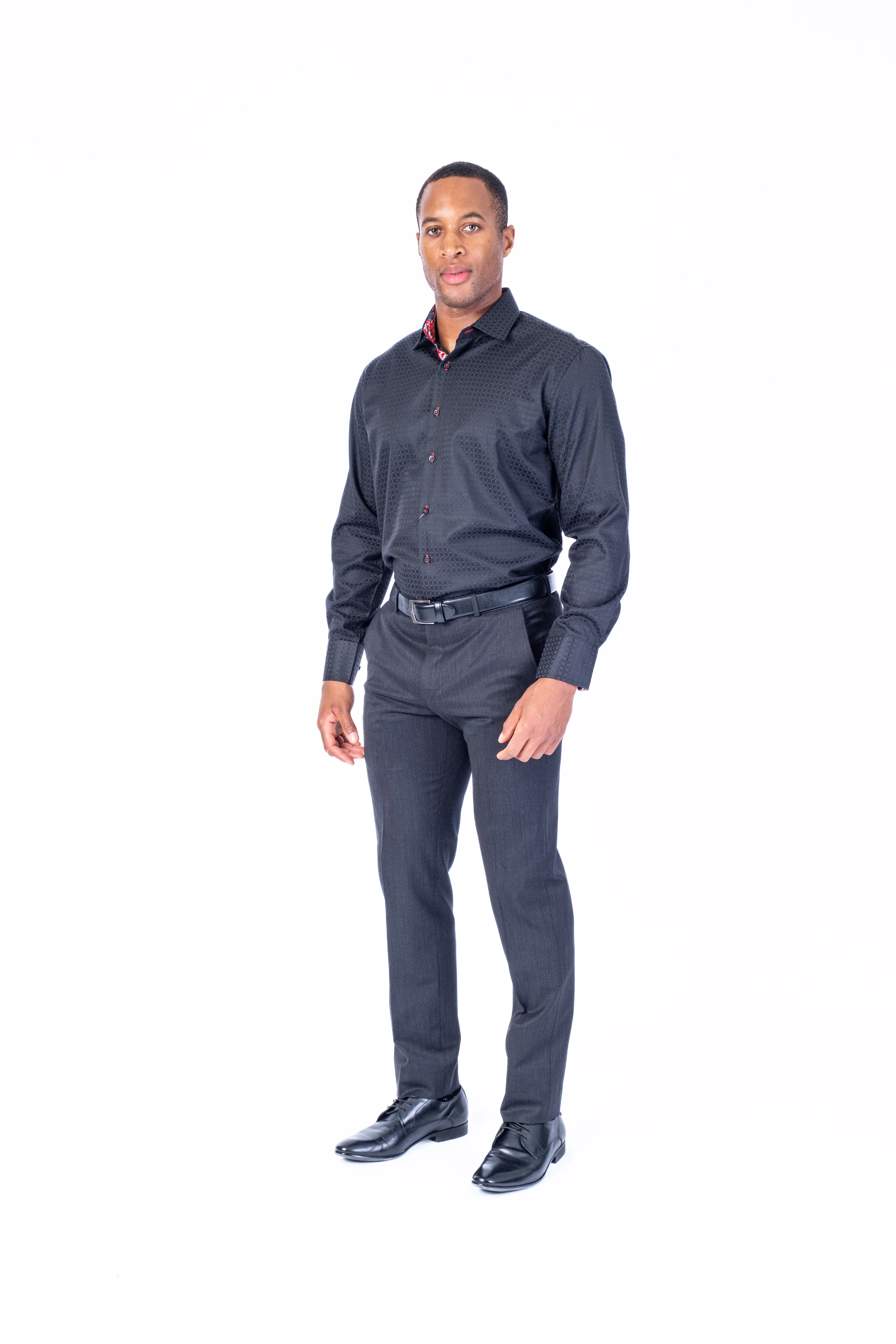 Tonal Check "Ken" Sport Shirt - Black - Image 4