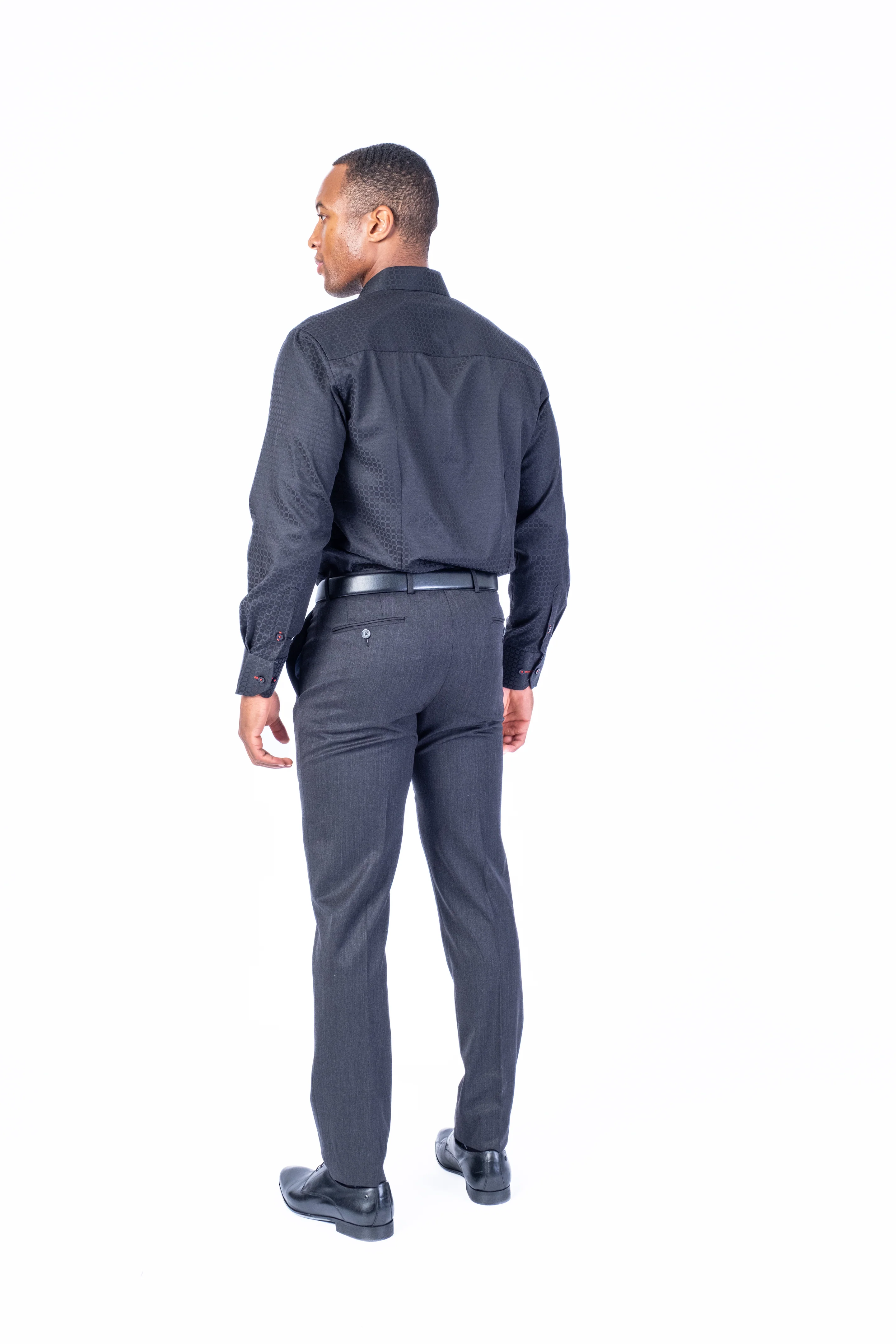 Tonal Check "Ken" Sport Shirt - Black - Image 5