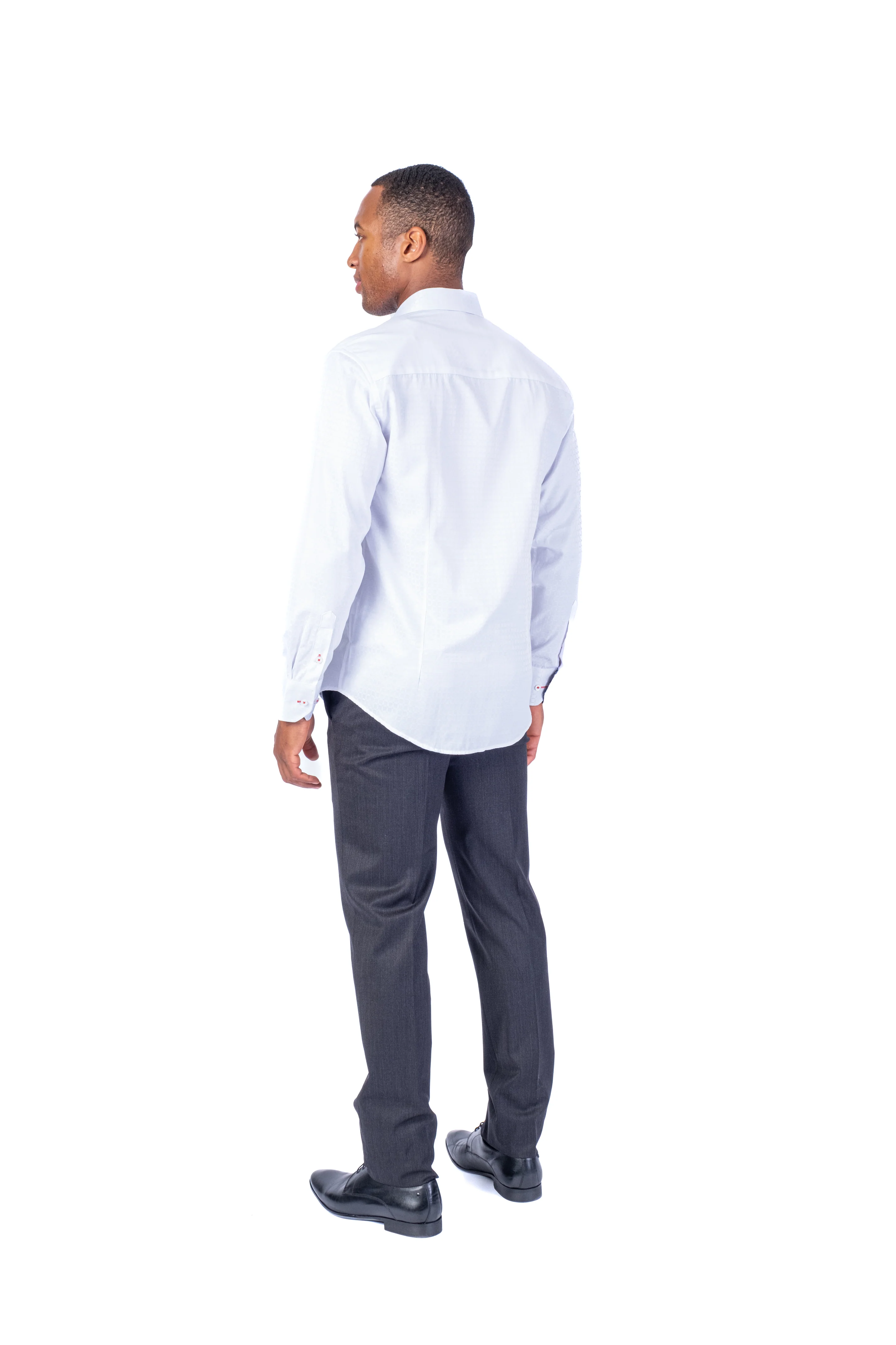 Tonal Check "Ken" Sport Shirt - White - Image 4