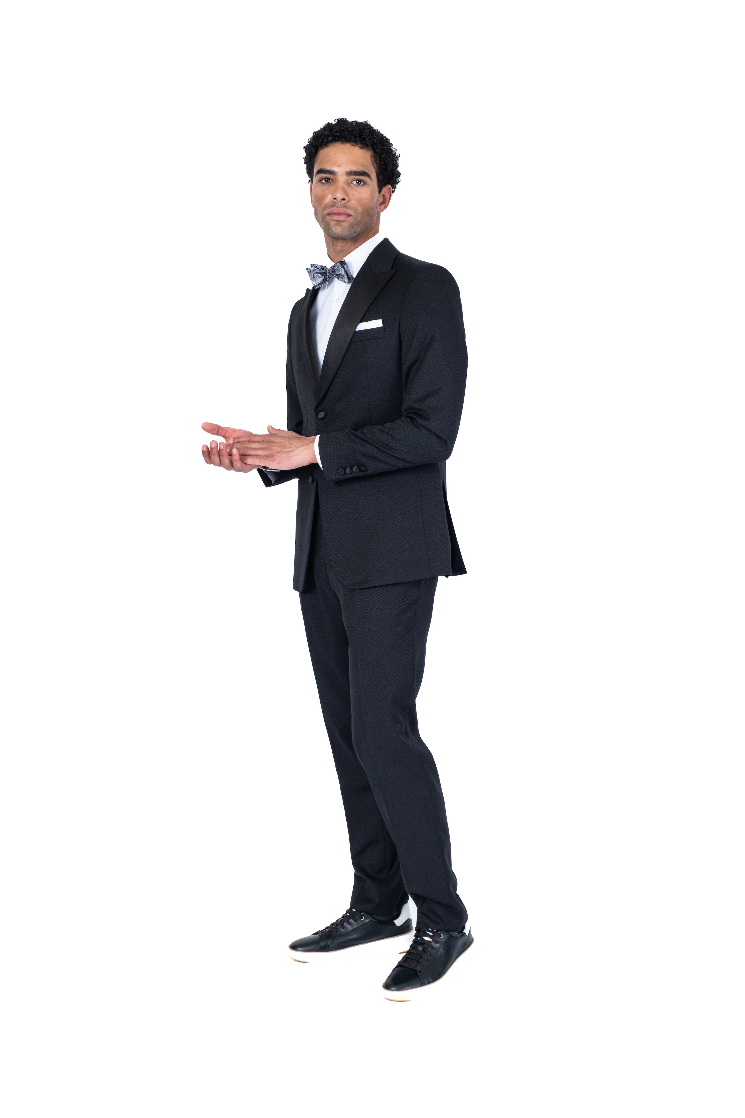 Tonal Diamond Textured Tuxedo - Black - Image 3