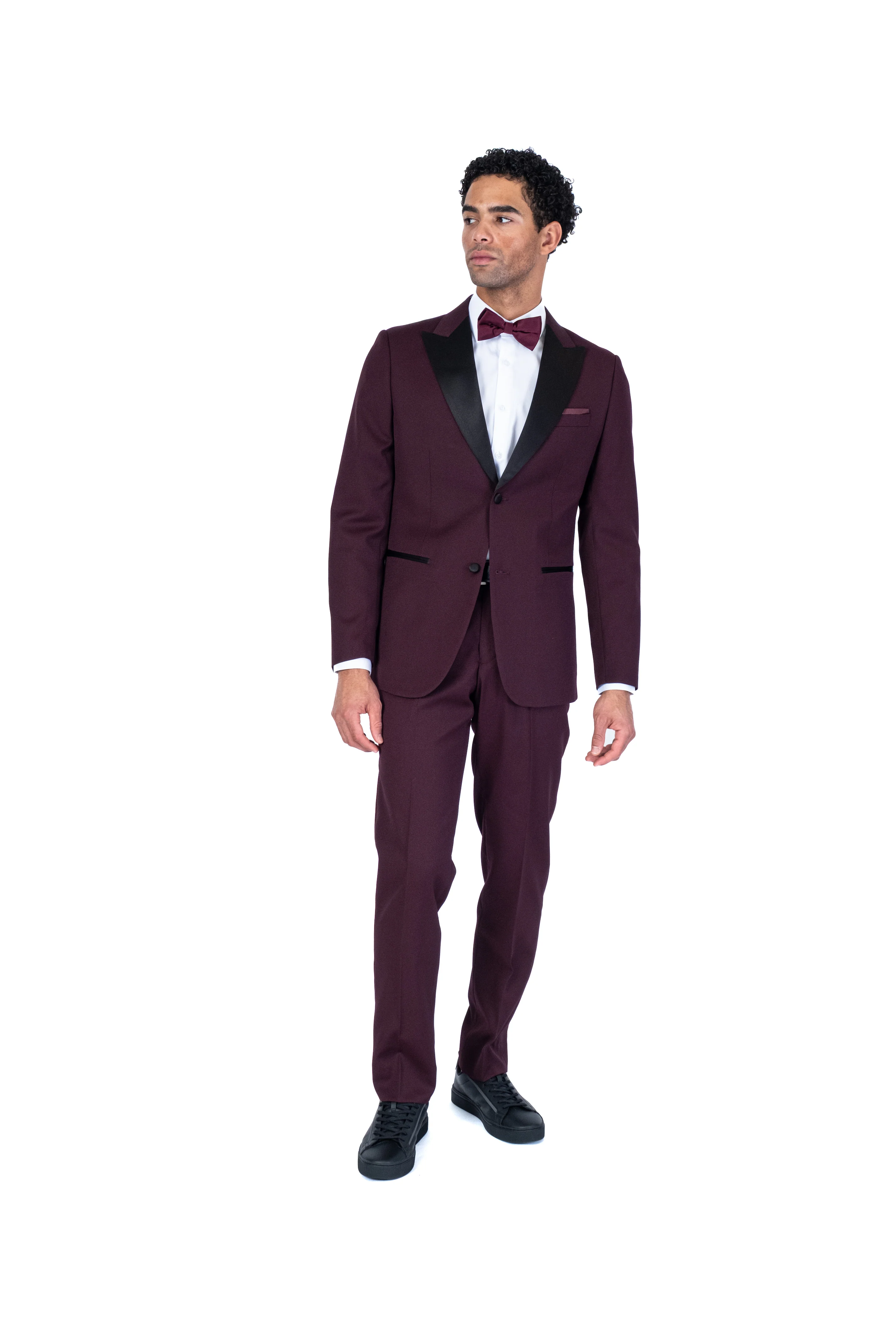 Tonal Diamond Textured Tuxedo - Burgundy - Image 3