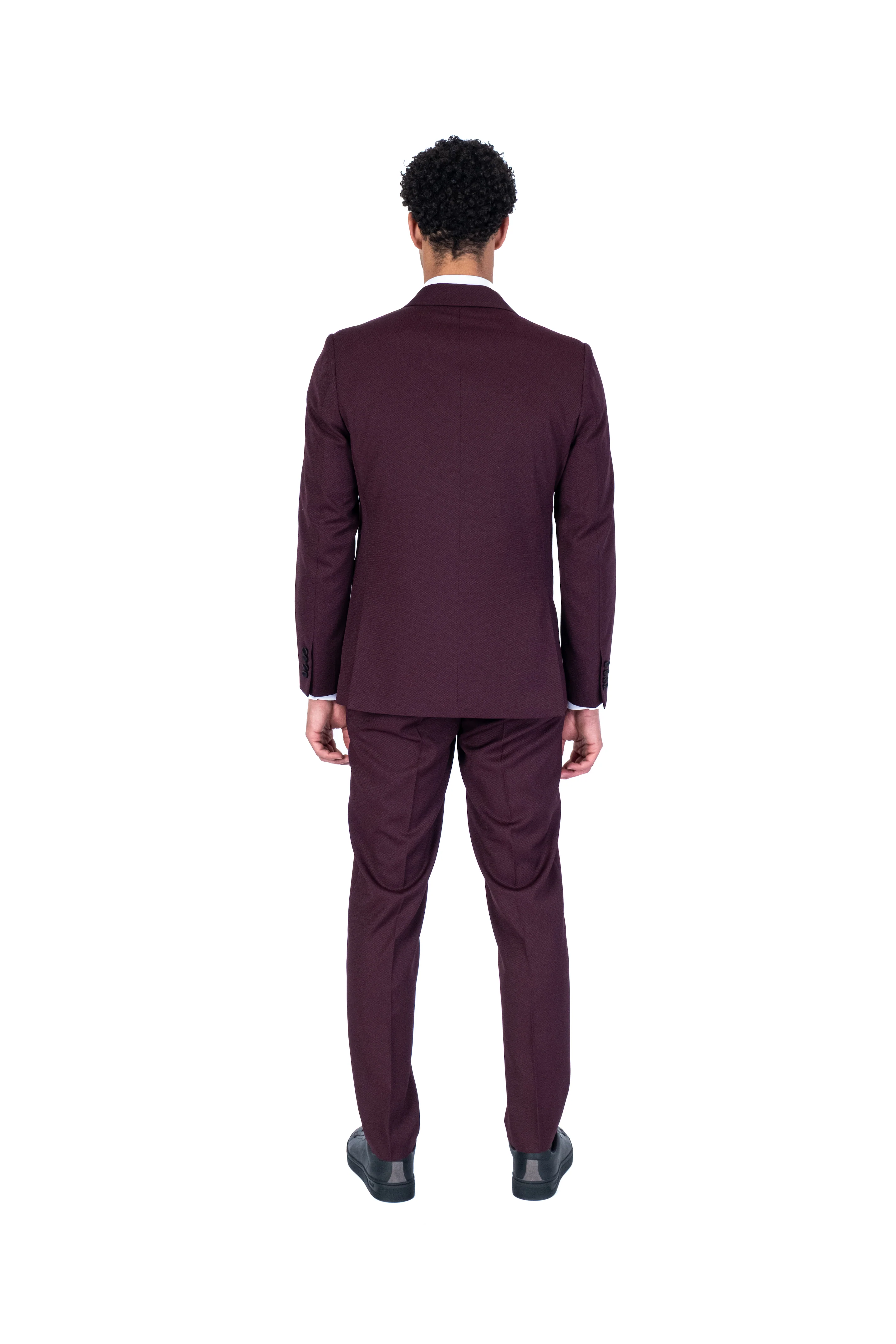 Tonal Diamond Textured Tuxedo - Burgundy - Image 4