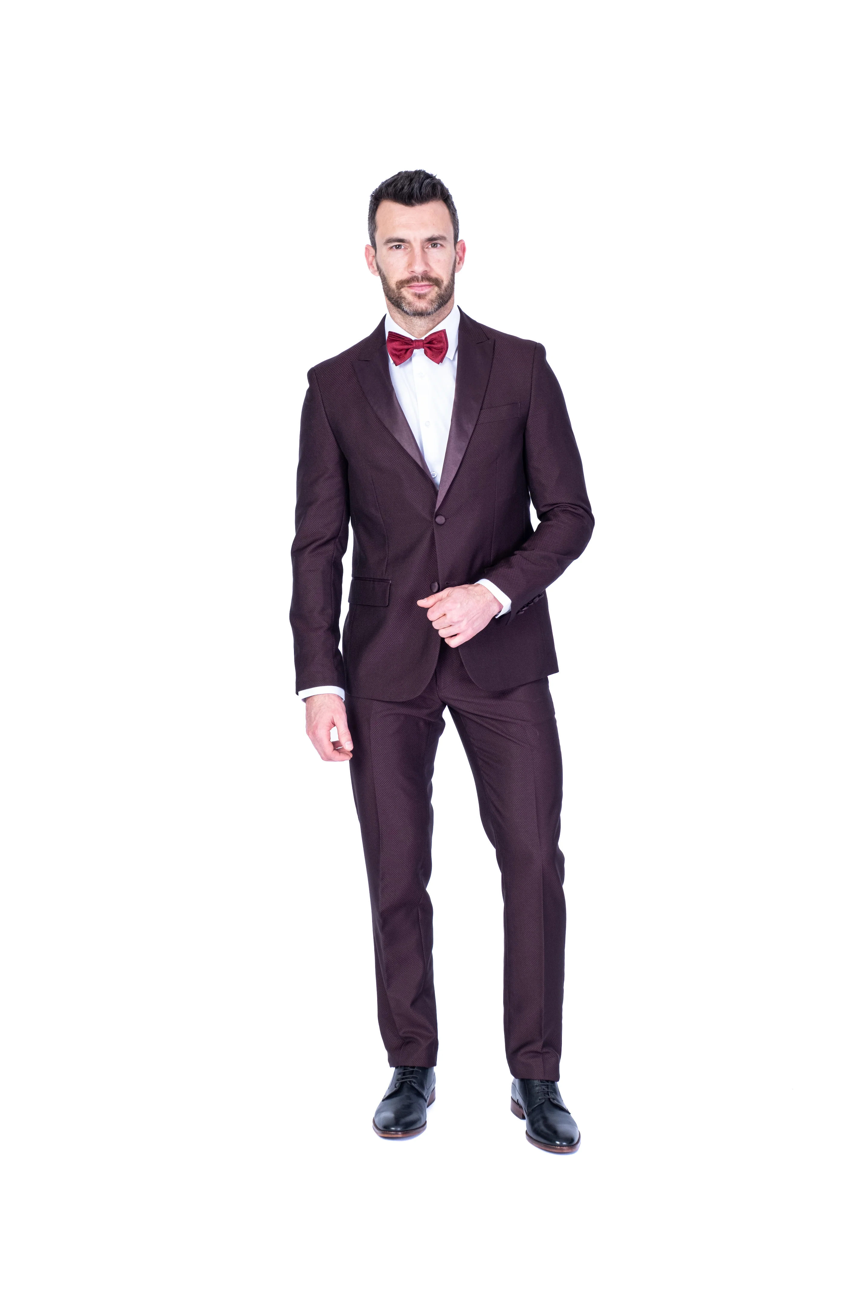 Tonal Textured Tuxedo - Burgundy - Image 3