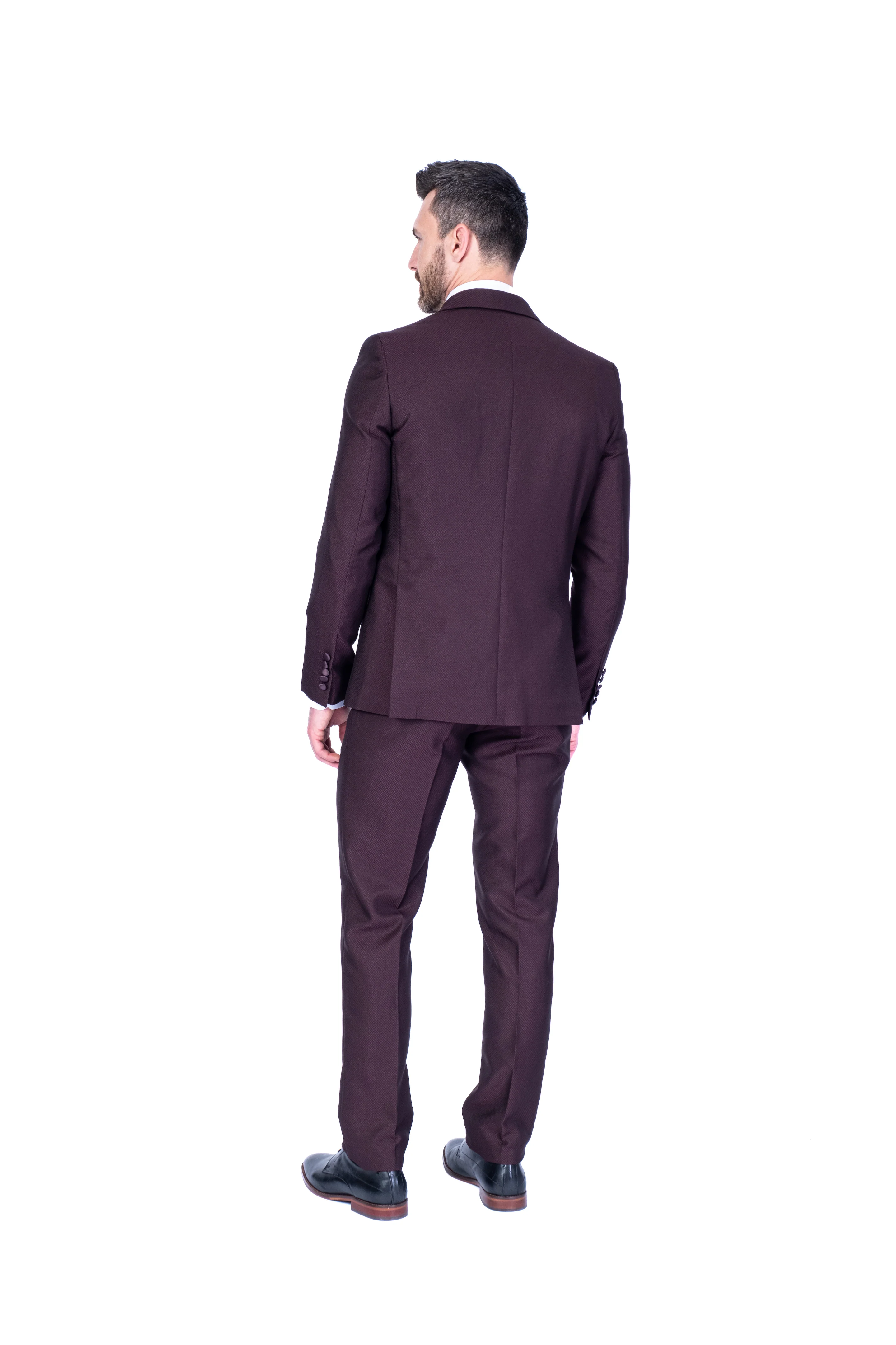 Tonal Textured Tuxedo - Burgundy - Image 4