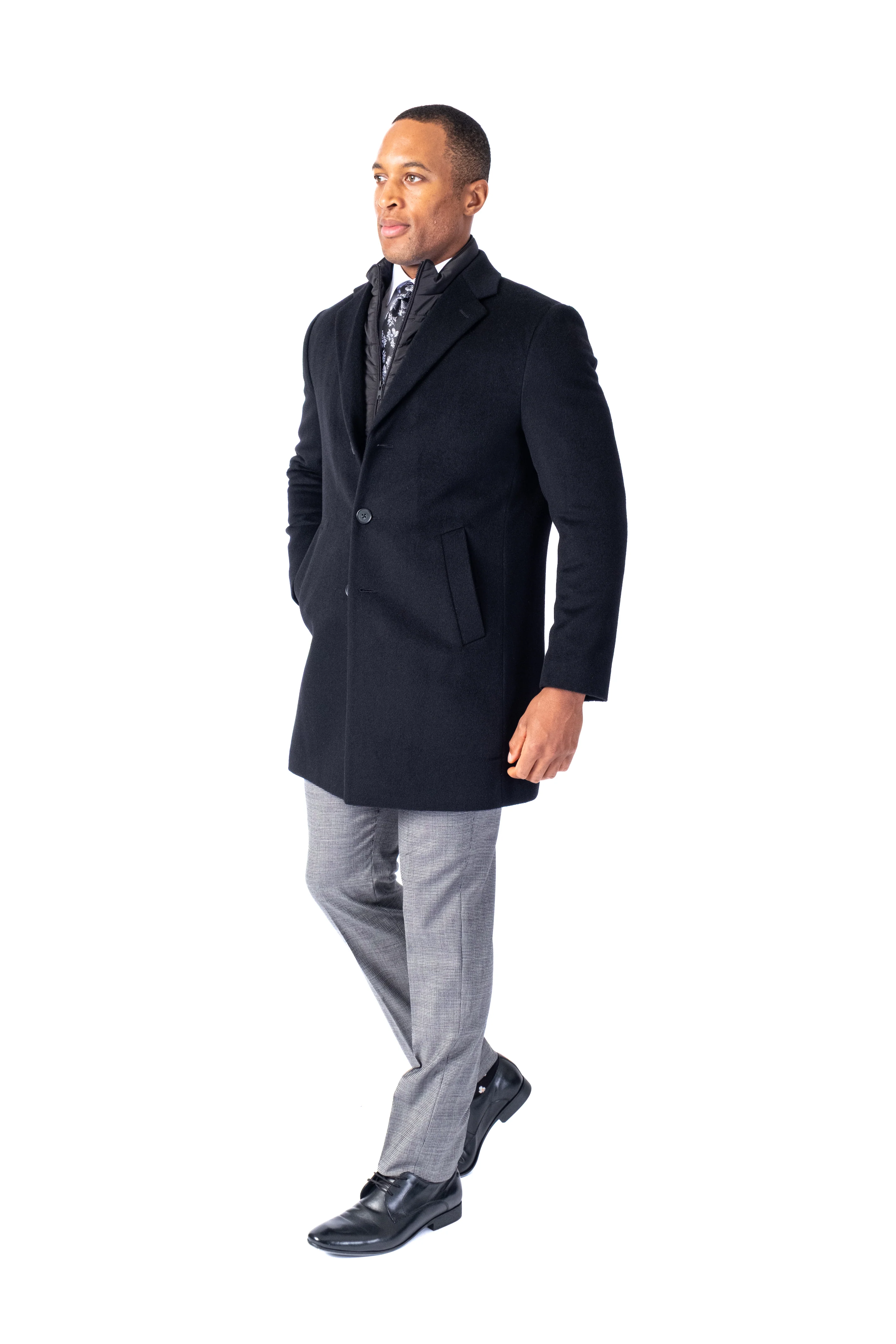 Wool/Cashmere 36" Double-Collar Topcoat - Black - Image 3