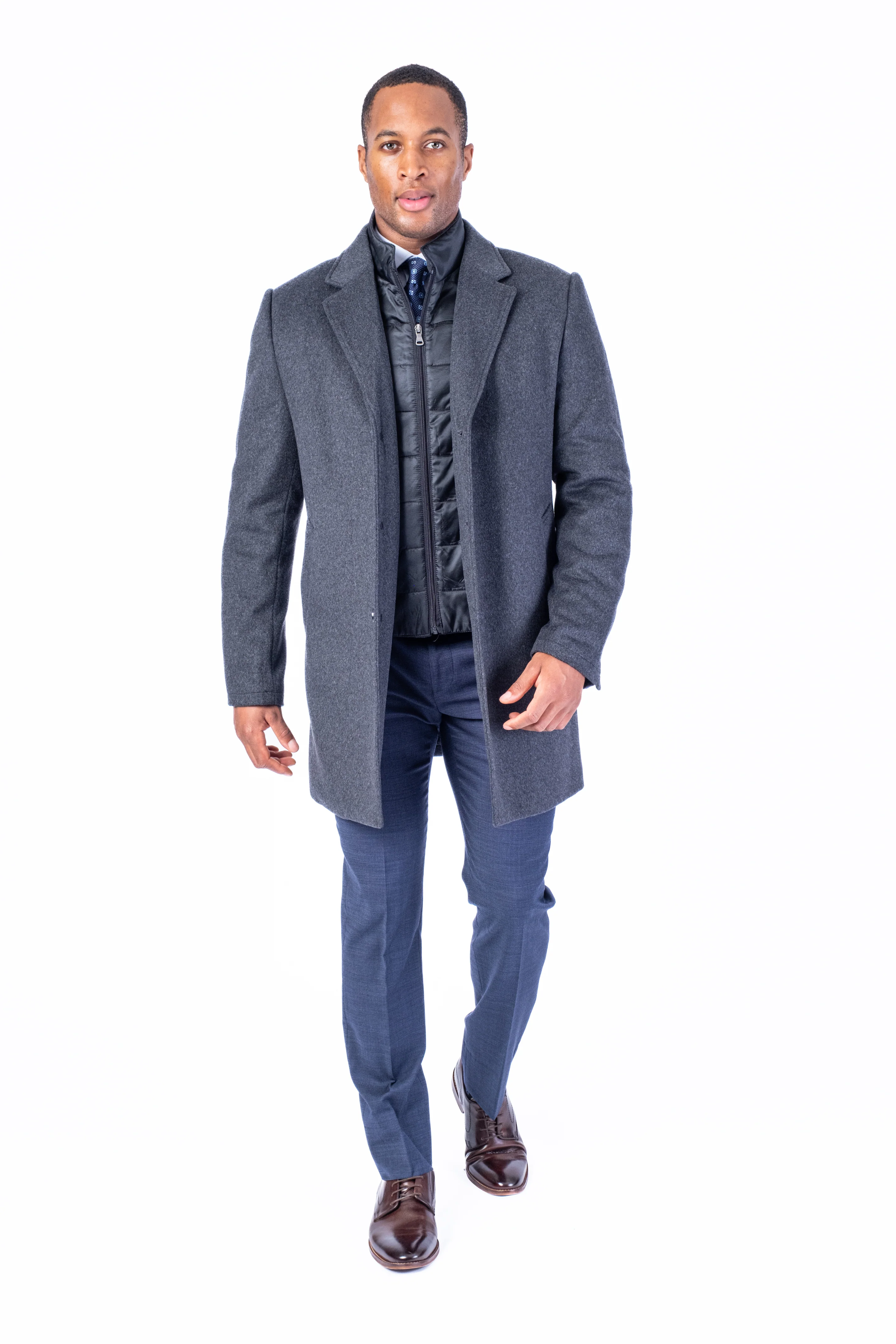 Wool & Cashmere 3/4 Double-Collar Topcoat - Charcoal - Image 3