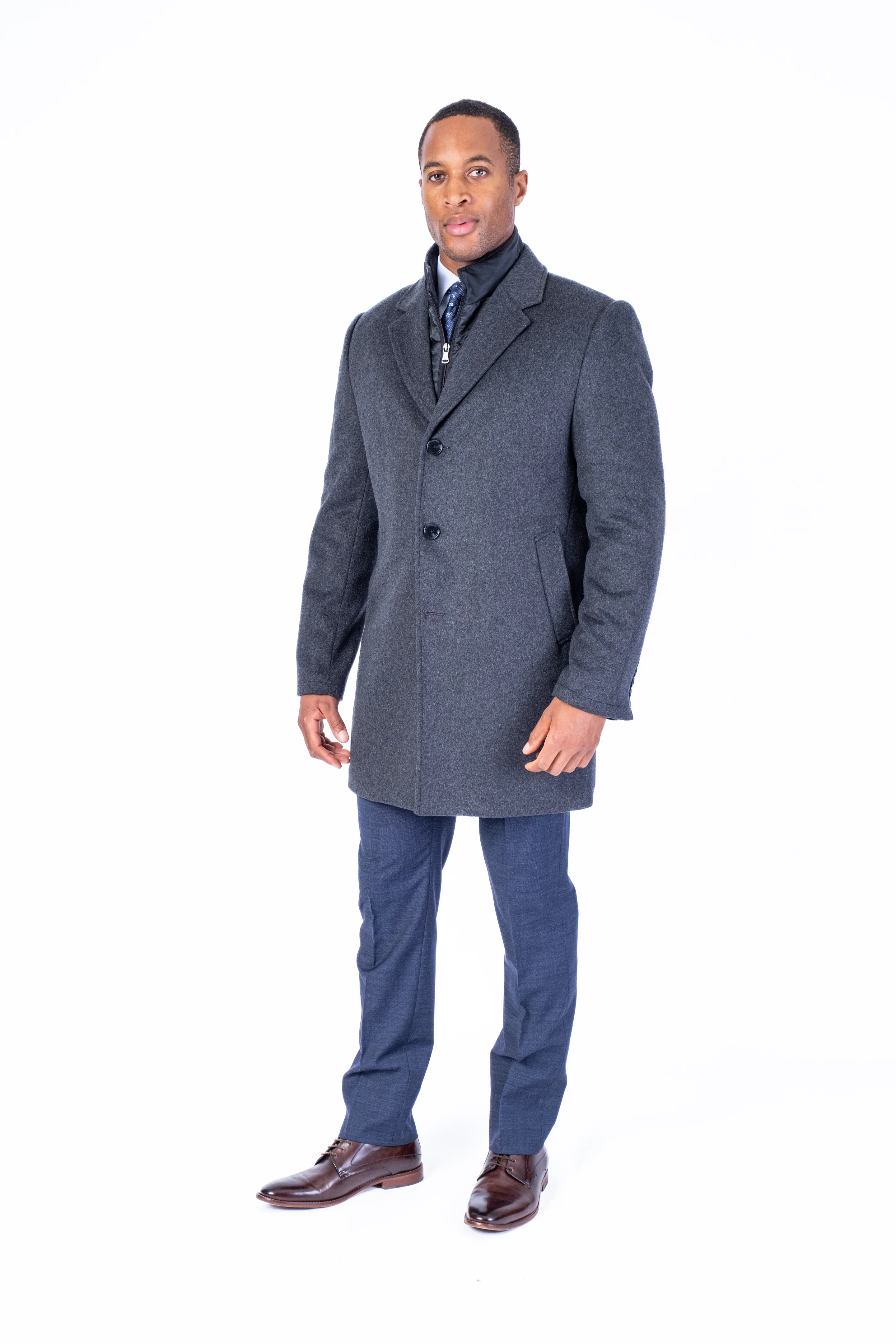 Wool & Cashmere 3/4 Double-Collar Topcoat - Charcoal - Image 4
