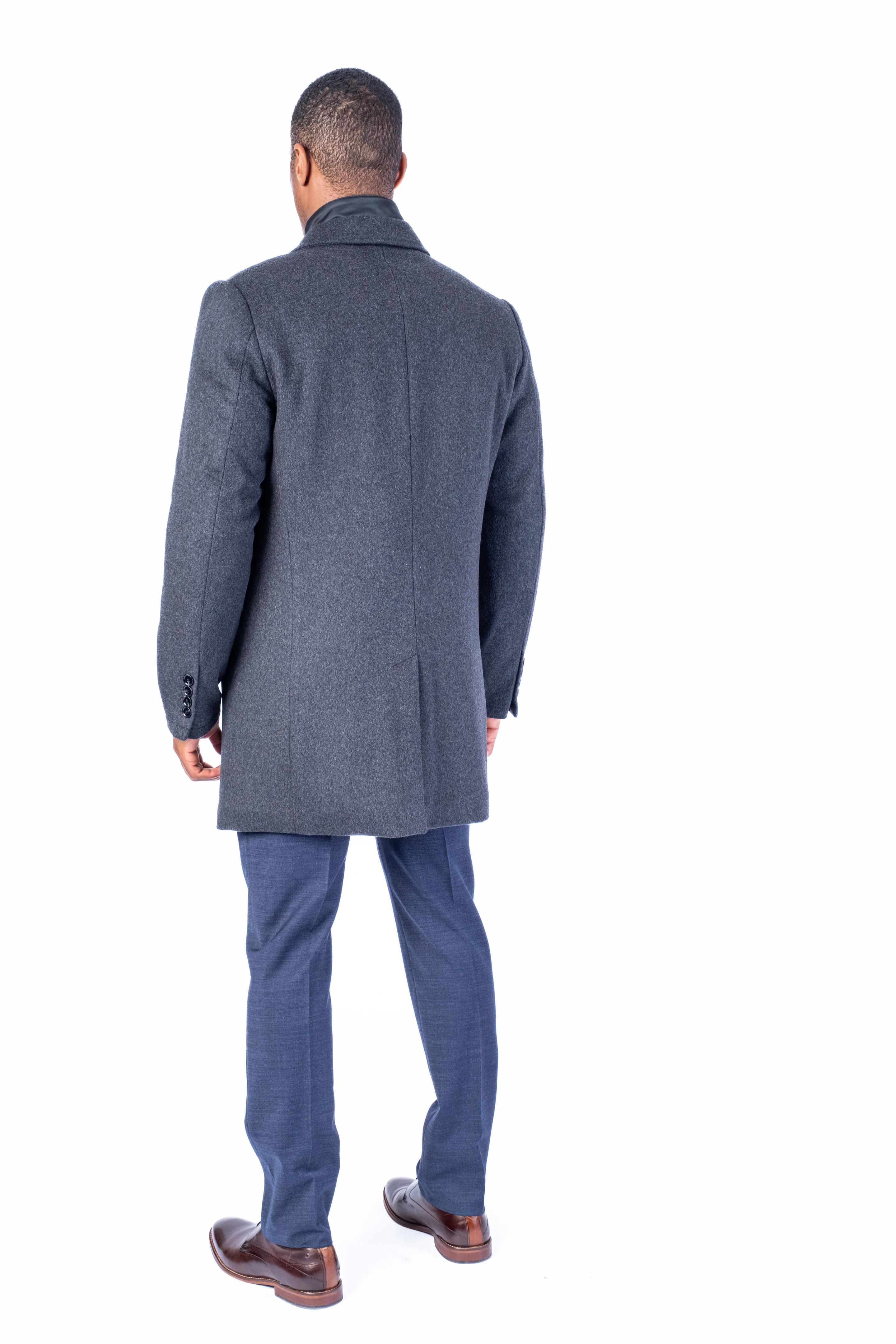Wool & Cashmere 3/4 Double-Collar Topcoat - Charcoal - Image 5