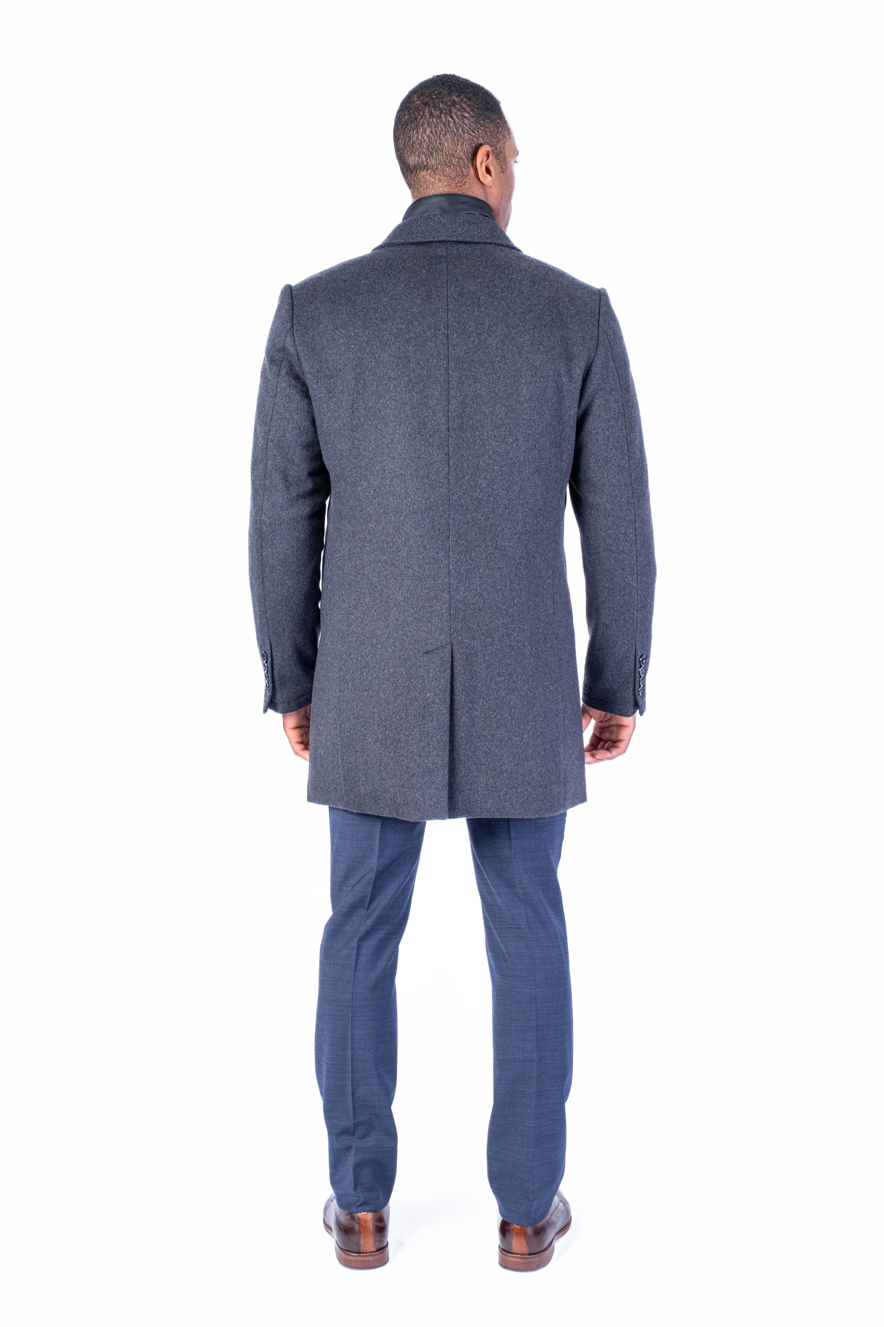 Wool & Cashmere 3/4 Double-Collar Topcoat - Charcoal - Image 6